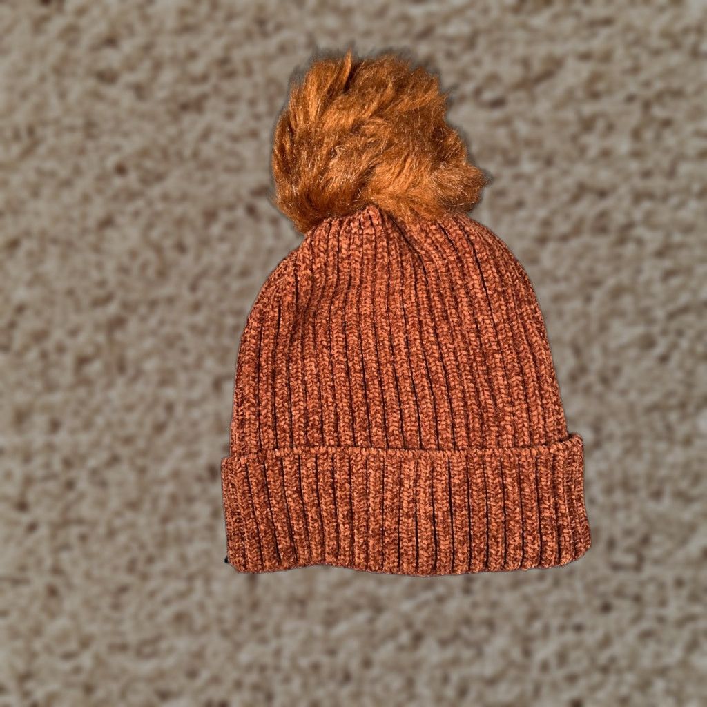 Vintage Beanie Toque Women One Size Orange Knit Acrylic Polyester Blend Lined Ski Pom Hat Womens Children: No Size ONE SIZE - 1 Thumbnail