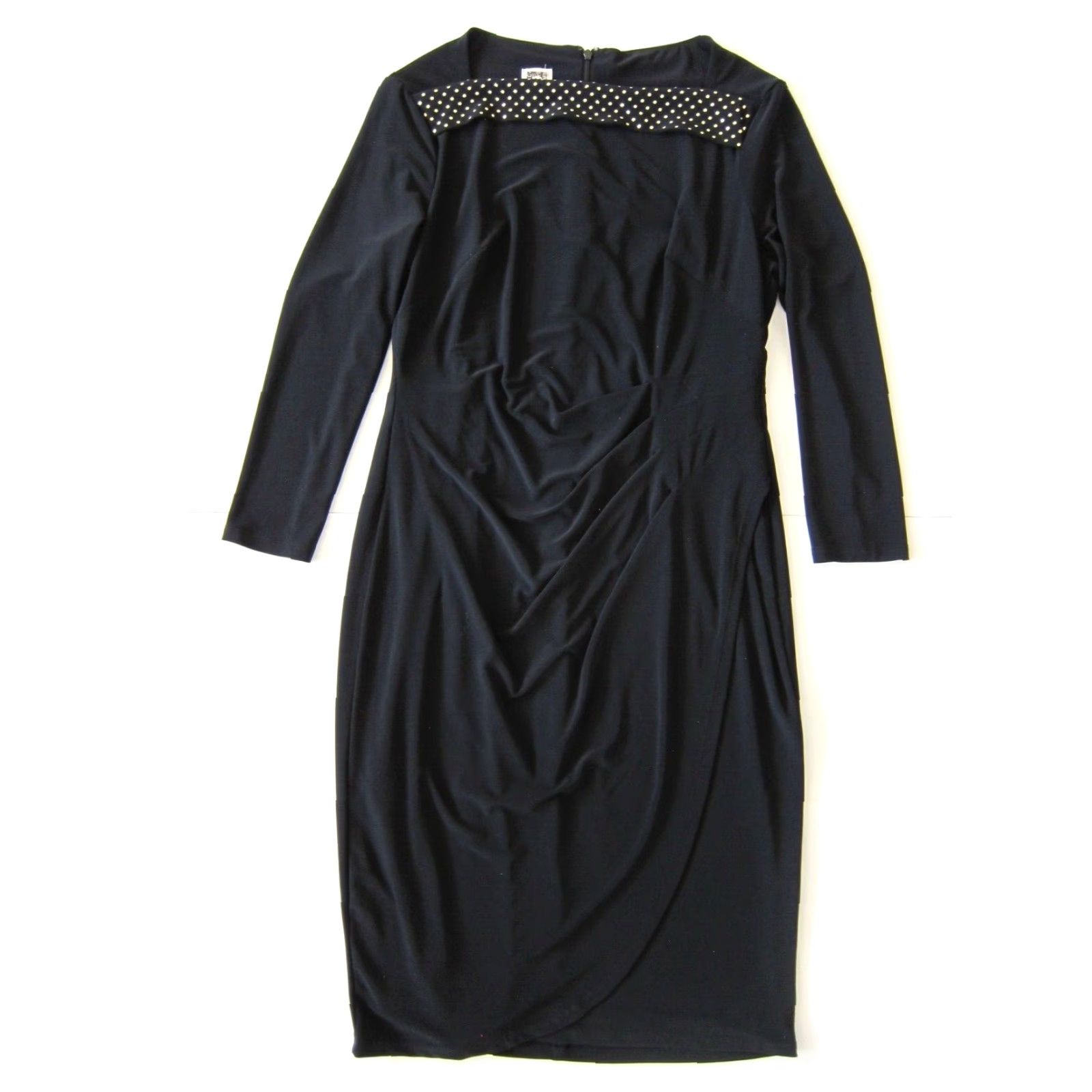Anne Klein VINTAGE Anne Klein Black Stretch Gold Studded High Neck Ruched A-Line Dress 6 Size M / US 6-8 / IT 42-44 - 2 Thumbnail