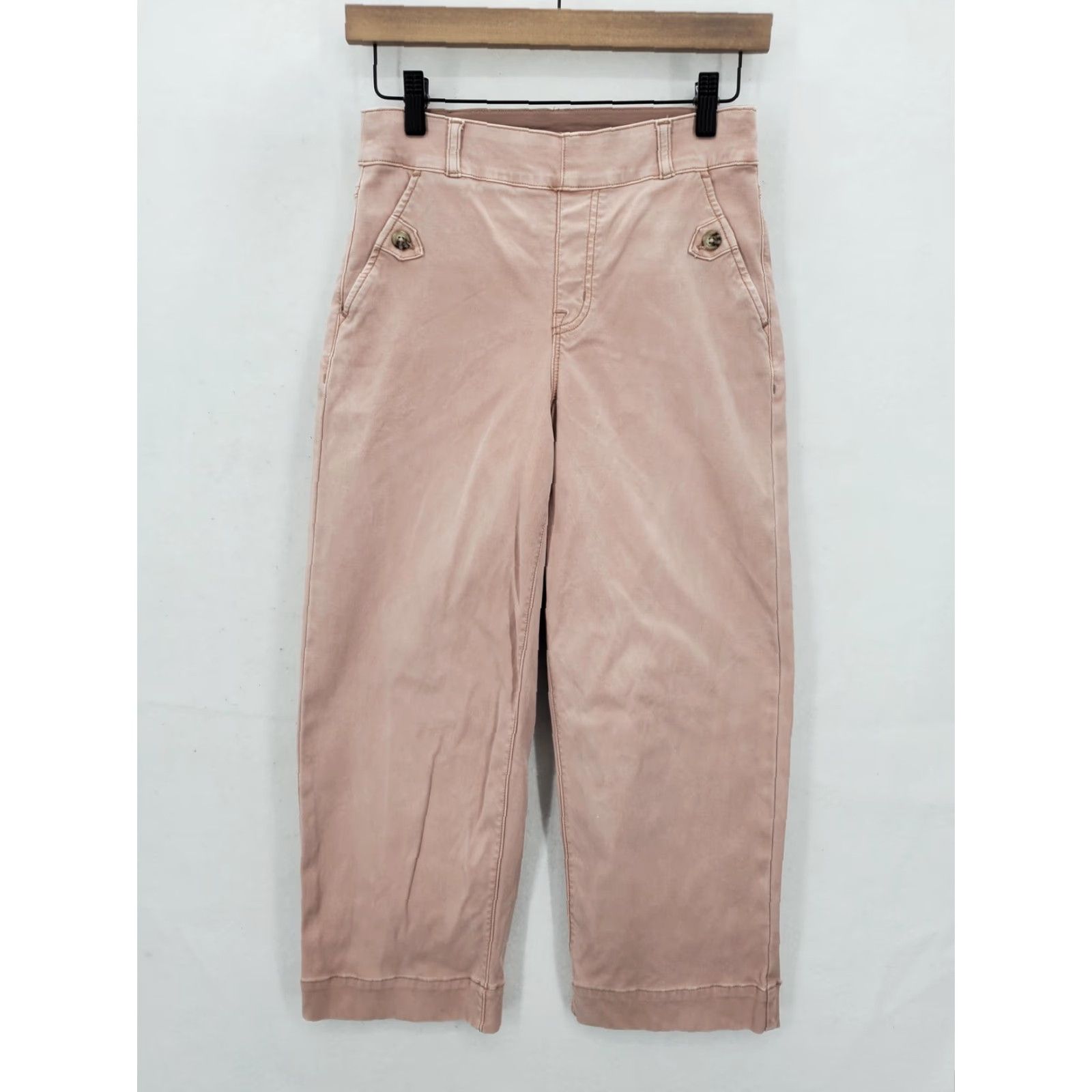 Spanx Spanx Cropped Wide-Leg Pants Womens 2 Pink Button Pockets Preppy Twill Cotton Spandex Size 26" / US 2 / IT 38 - 2 Thumbnail