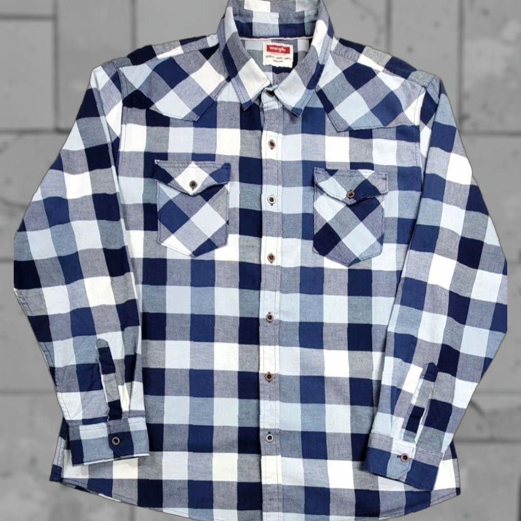 Wrangler Wrangler Shirt Men’s XL Blue White Cowboy Western Flannel Work Shirt Long Sleeve Size US XL / EU 56 / 4 - 1 Thumbnail