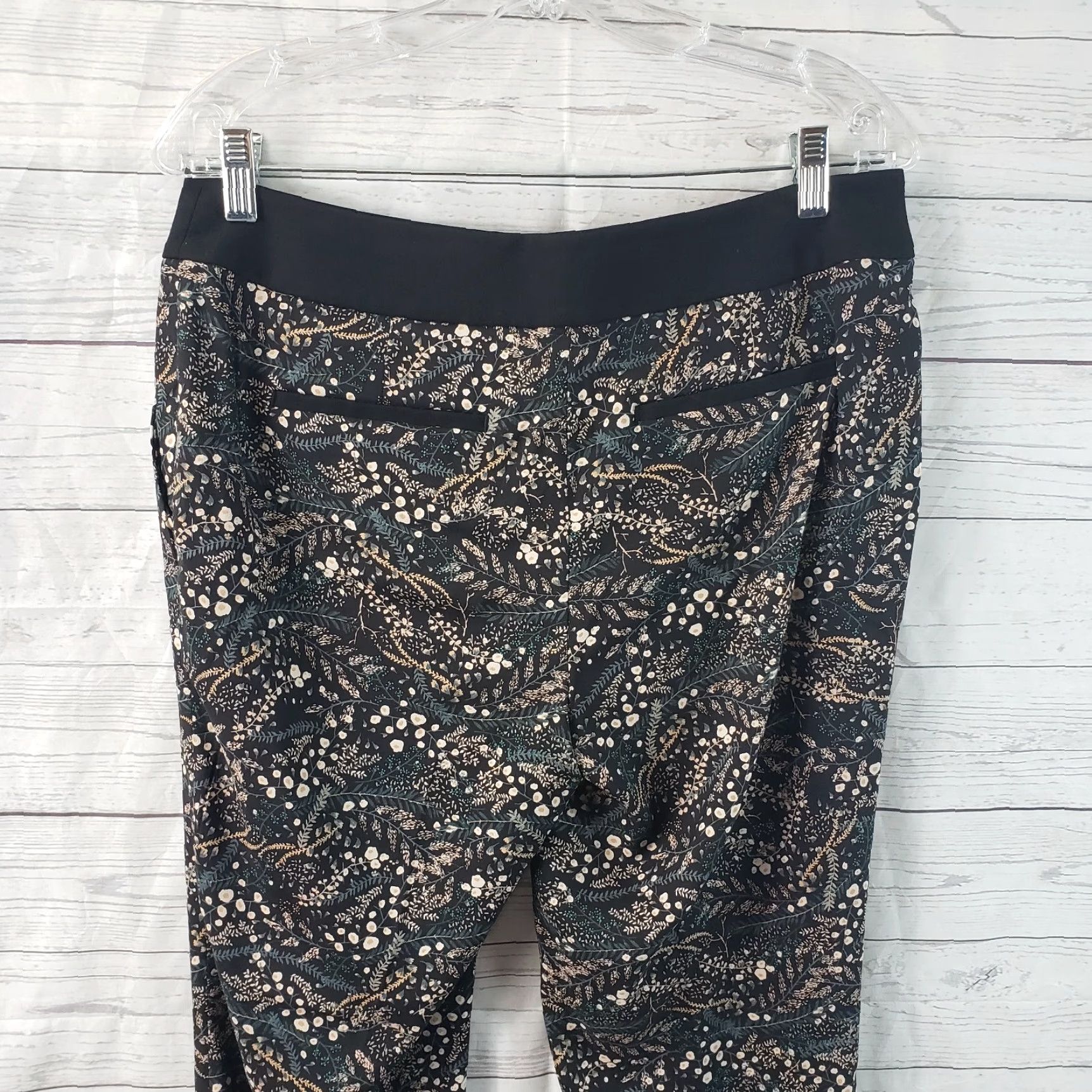 Ann Taylor VINTAGE: Ann Taylor LOFT Womens Cropped Pants Sz 6P Black Green Floral Cuffed Mid Rise Size 28" / US 6 / IT 42 - 4 Thumbnail