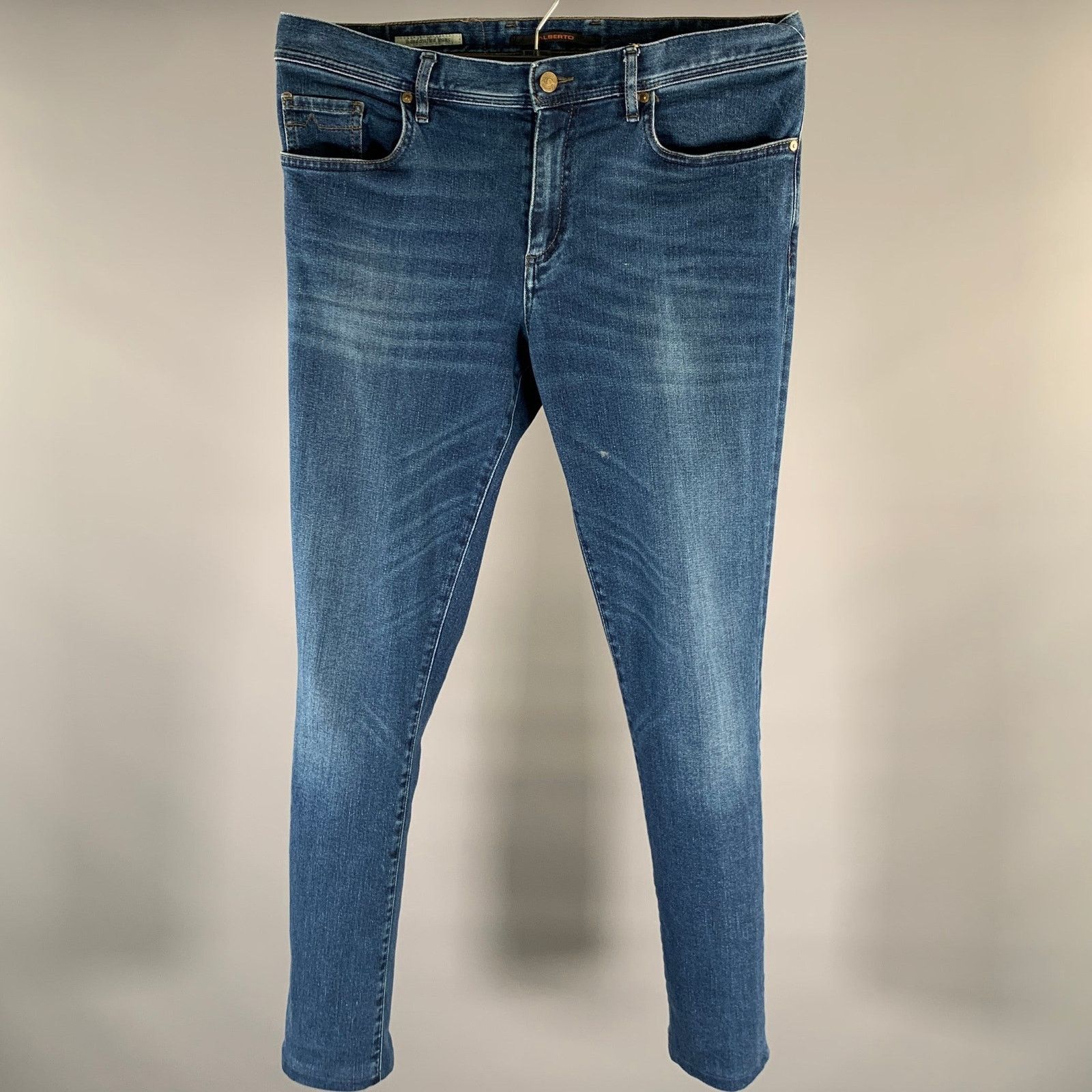 Alberto ALBERTO Size 34 Indigo Solid Cotton Blend Skinny Jeans Size US 34 / EU 50 - 1 Thumbnail