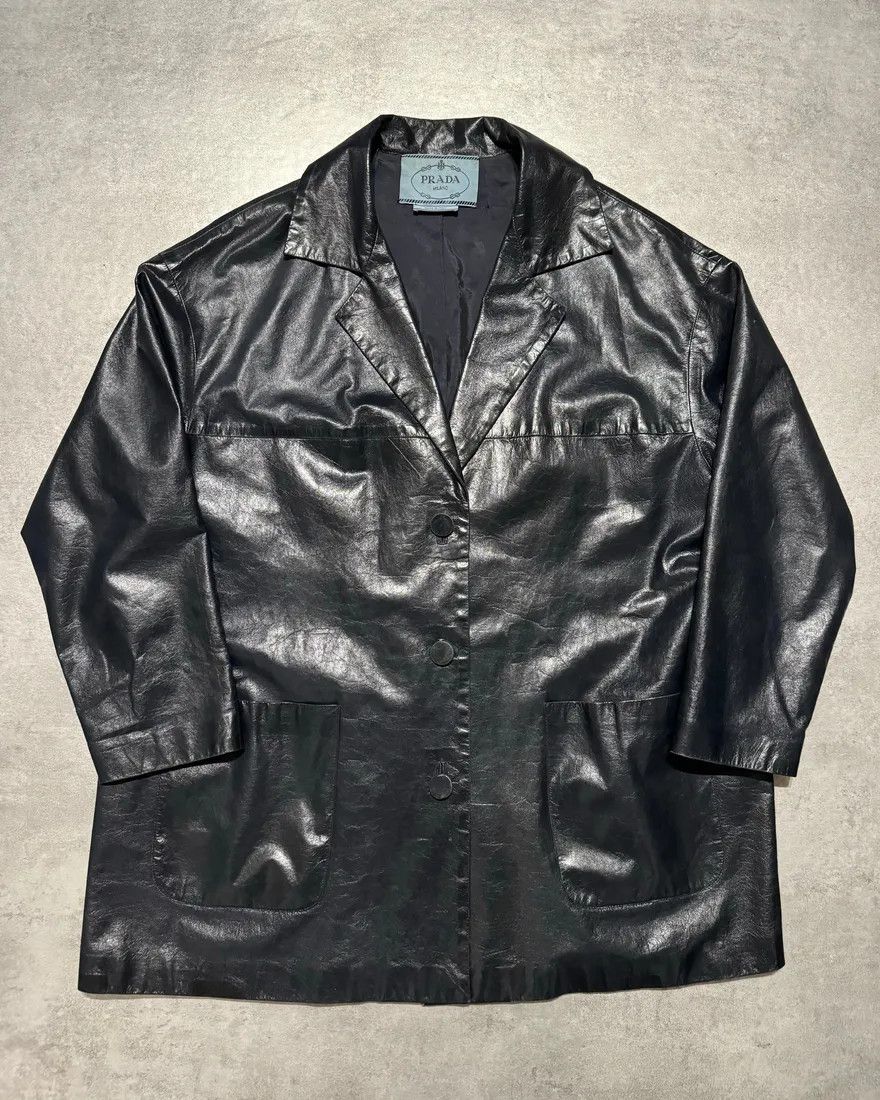 Prada × Vintage AW1996 Prada Navy Soft Leather Italian Jacket Size US XS / EU 42 / 0 - 1 Thumbnail