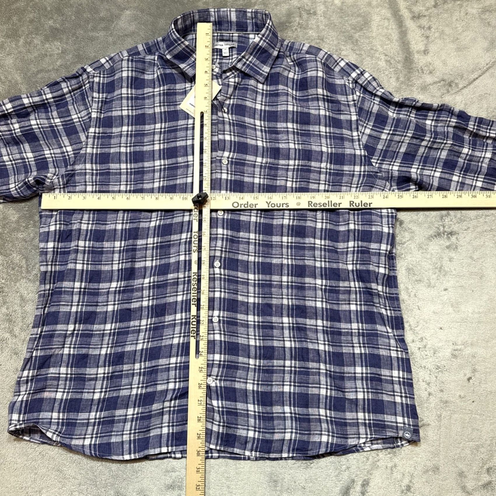 Peter Millar Peter Millar Shirt Mens XL Blue Linen Beach Bluff Button-Up Plaid NWT Crown Sport Casual Knit Pocketed Collared Long Sleeve Size US XL / EU 56 / 4 - 4 Thumbnail