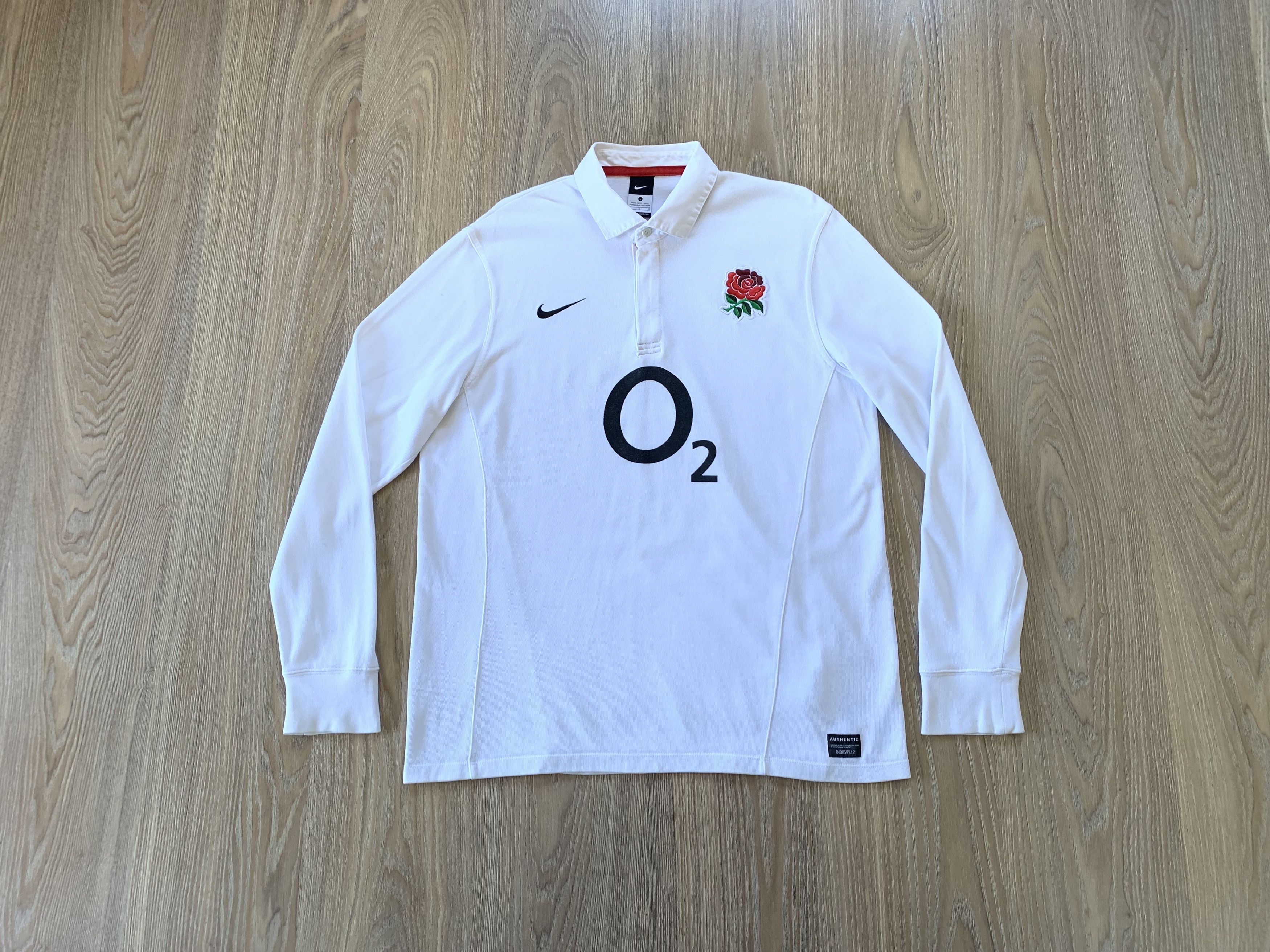 Nike × Vintage Nike England O2 Long Sleeve Cotton Rugby Jersey Size US L / EU 52-54 / 3 - 10 Thumbnail
