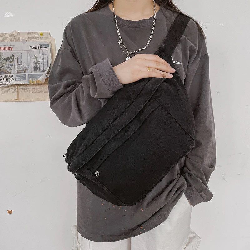 Japanese Brand Black Canvas Crossbody Bag Size ONE SIZE - 2 Thumbnail