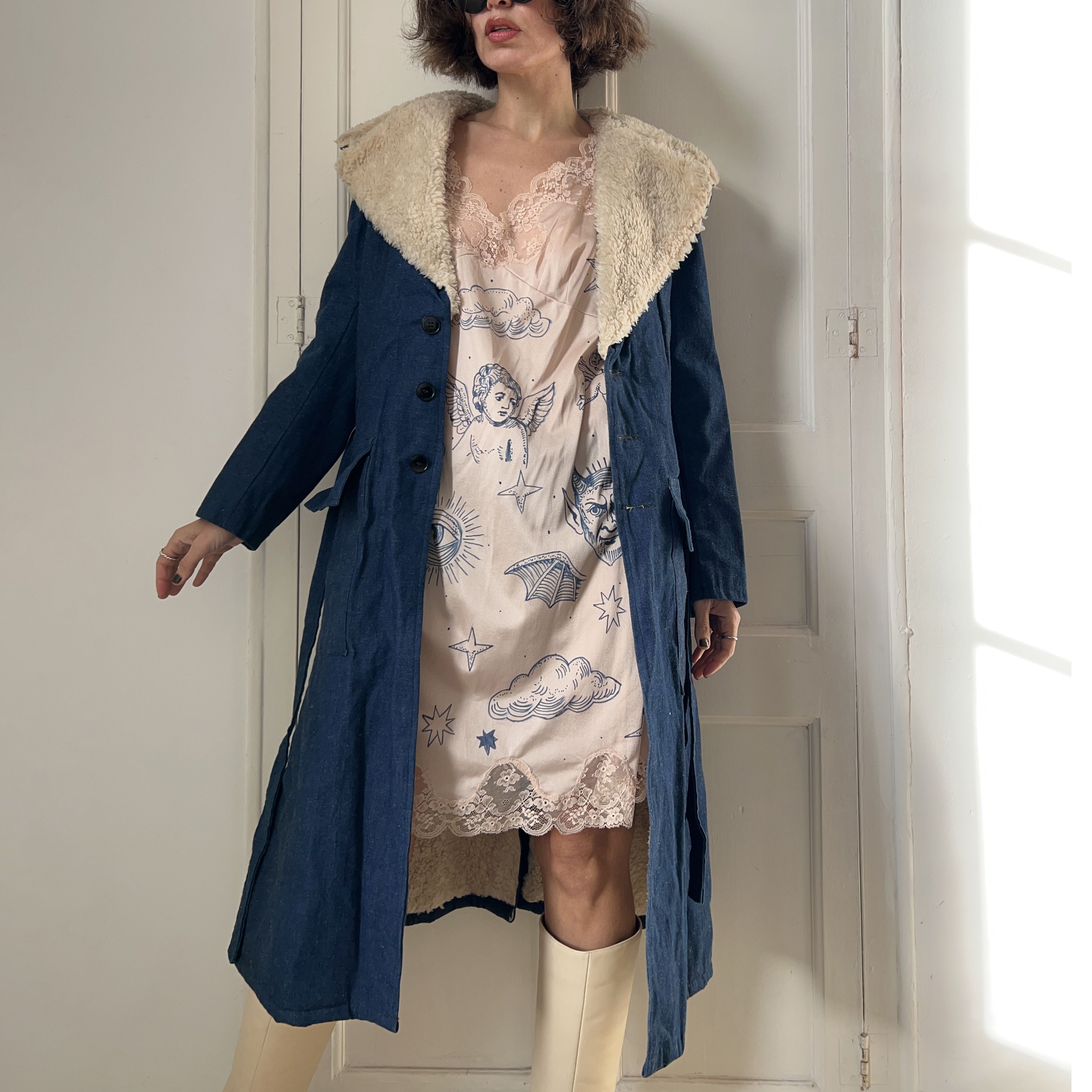 Vintage Vintage 70s Penny Lane Denim Coat Size S / US 4 / IT 40 - 3 Thumbnail