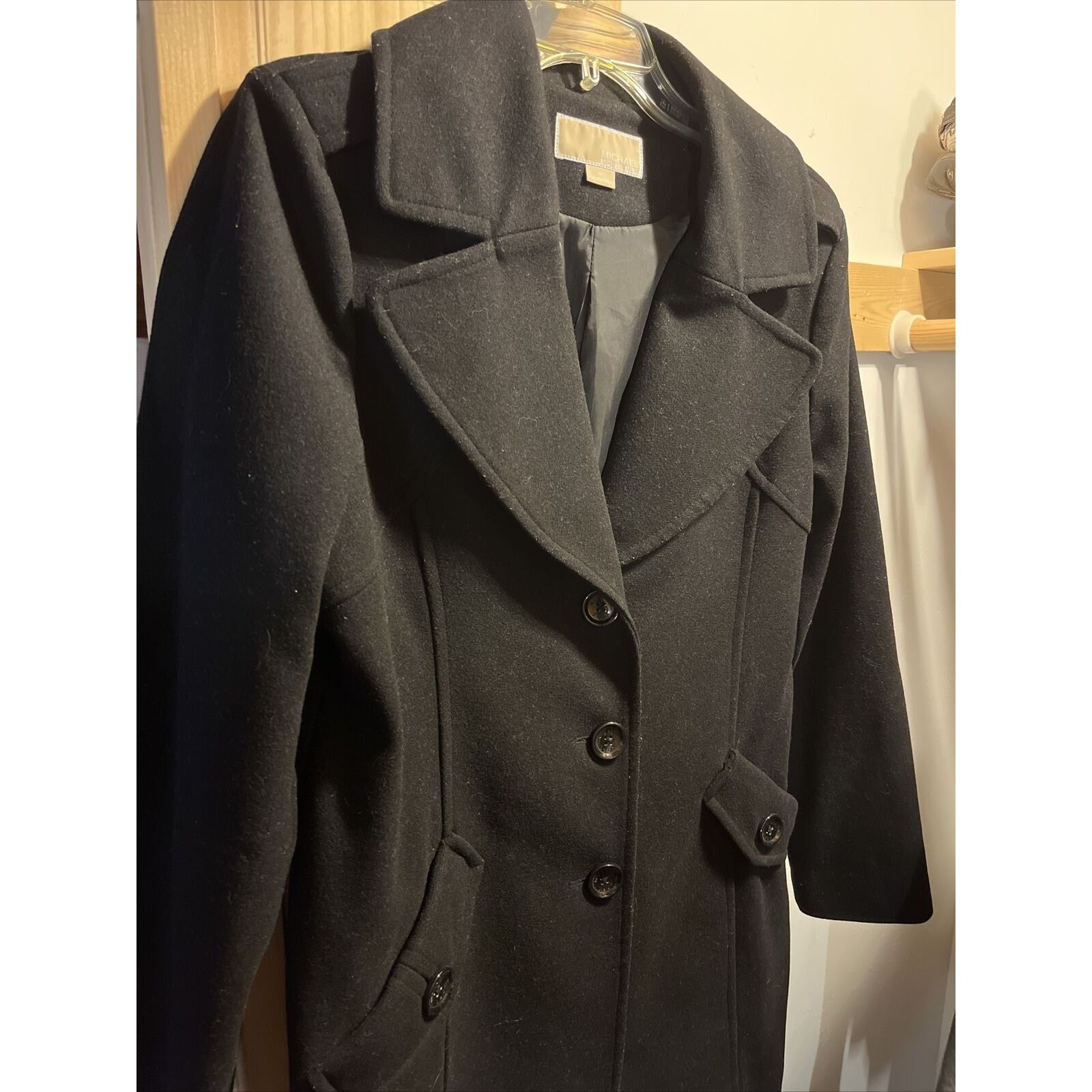 Michael Kors Michael Kors Women’s Size 10 M Black Wool LS Button Coat Size L / US 10 / IT 46 - 4 Thumbnail