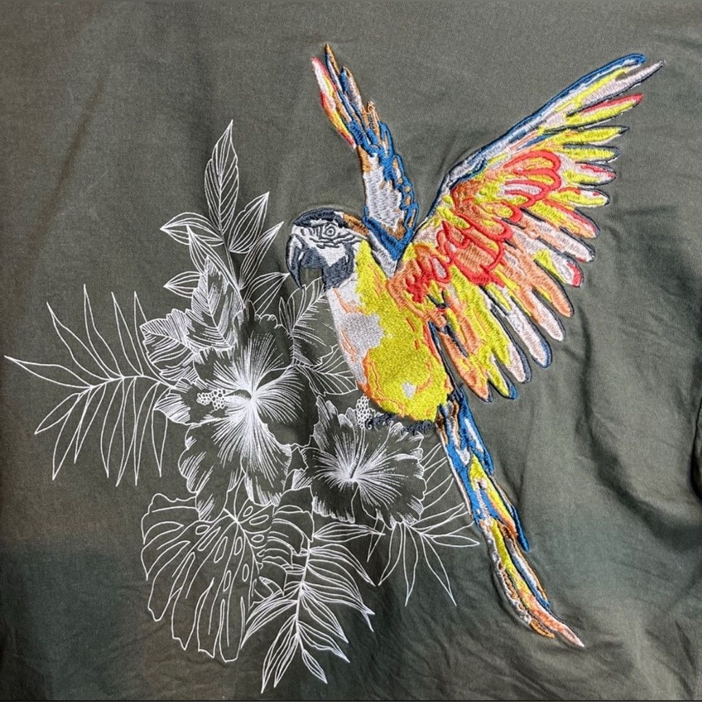 Express Express Olive Green Women's Jacket w Flowers Bird Embroidery Size M / US 6-8 / IT 42-44 - 6 Thumbnail