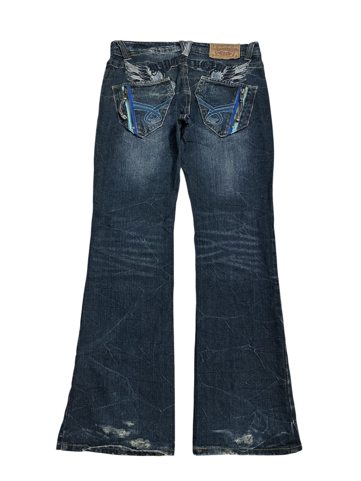 GOA 2000s Distressed Flare Jeans Clawmark Y2K Lgb Jnco Style Size US 33 - 1 Thumbnail