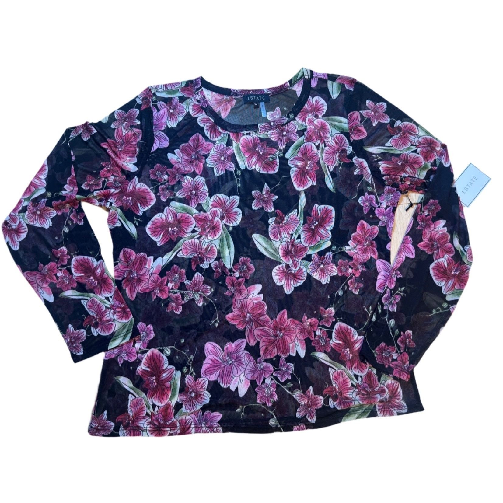 Other 1. State Floral Print Mesh Top Black Floral Size XL Size XL / US 12-14 / IT 48-50 - 3 Thumbnail