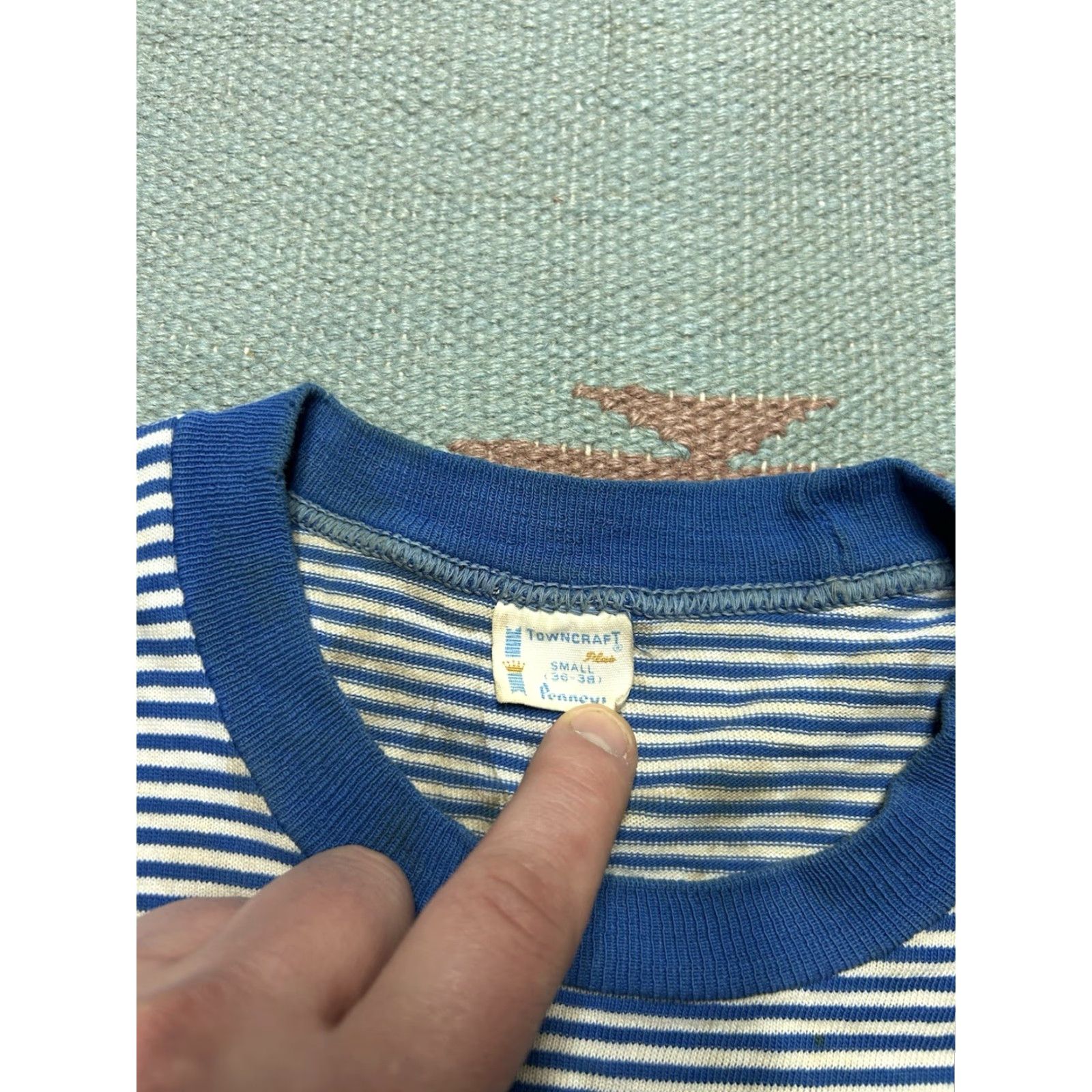 Vintage VINTAGE TownCraft T-Shirt Striped Grunge Blue Penneys Penneys Towncraft Mens S Small Shirt Size US S / EU 44-46 / 1 - 7 Thumbnail
