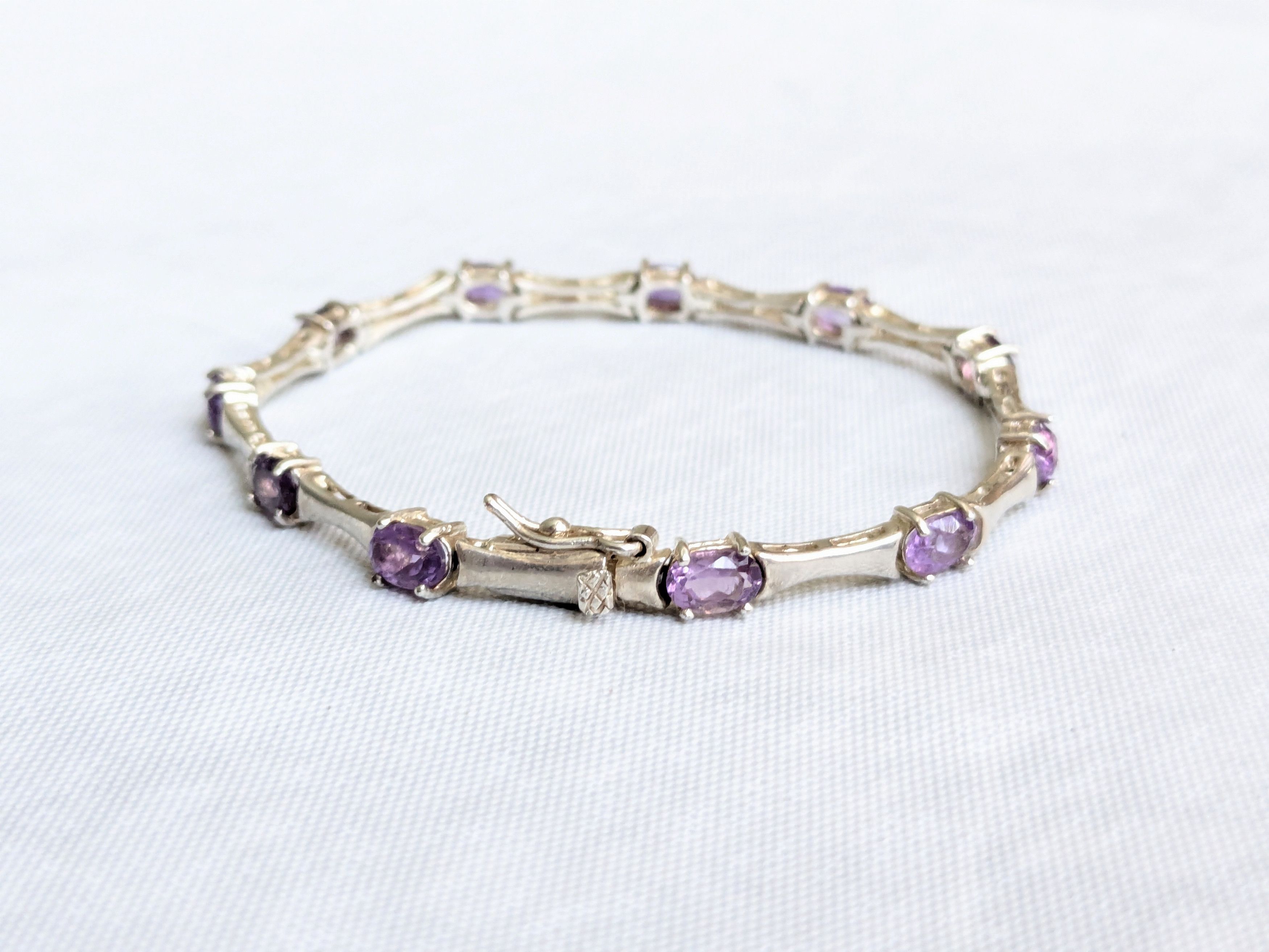 Jewelry Vintage Sterling Silver Tennis Bracelet Oval Amethyst 7" Size ONE SIZE - 5 Thumbnail