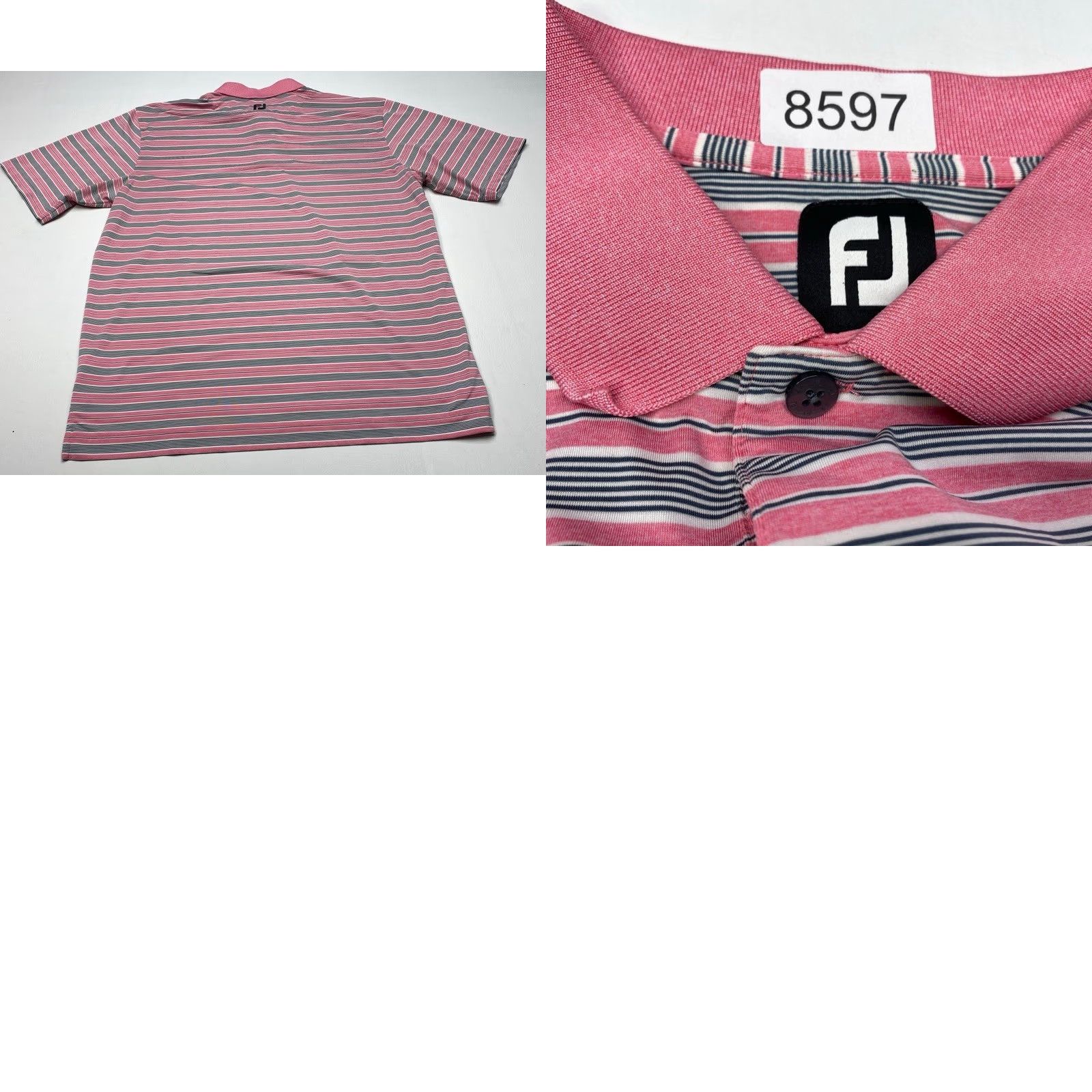 Footjoy FootJoy Polo Shirt Mens XL Striped Pink Black White Multicolor Performance Golf 8597 Size US XL / EU 56 / 4 - 8 Thumbnail
