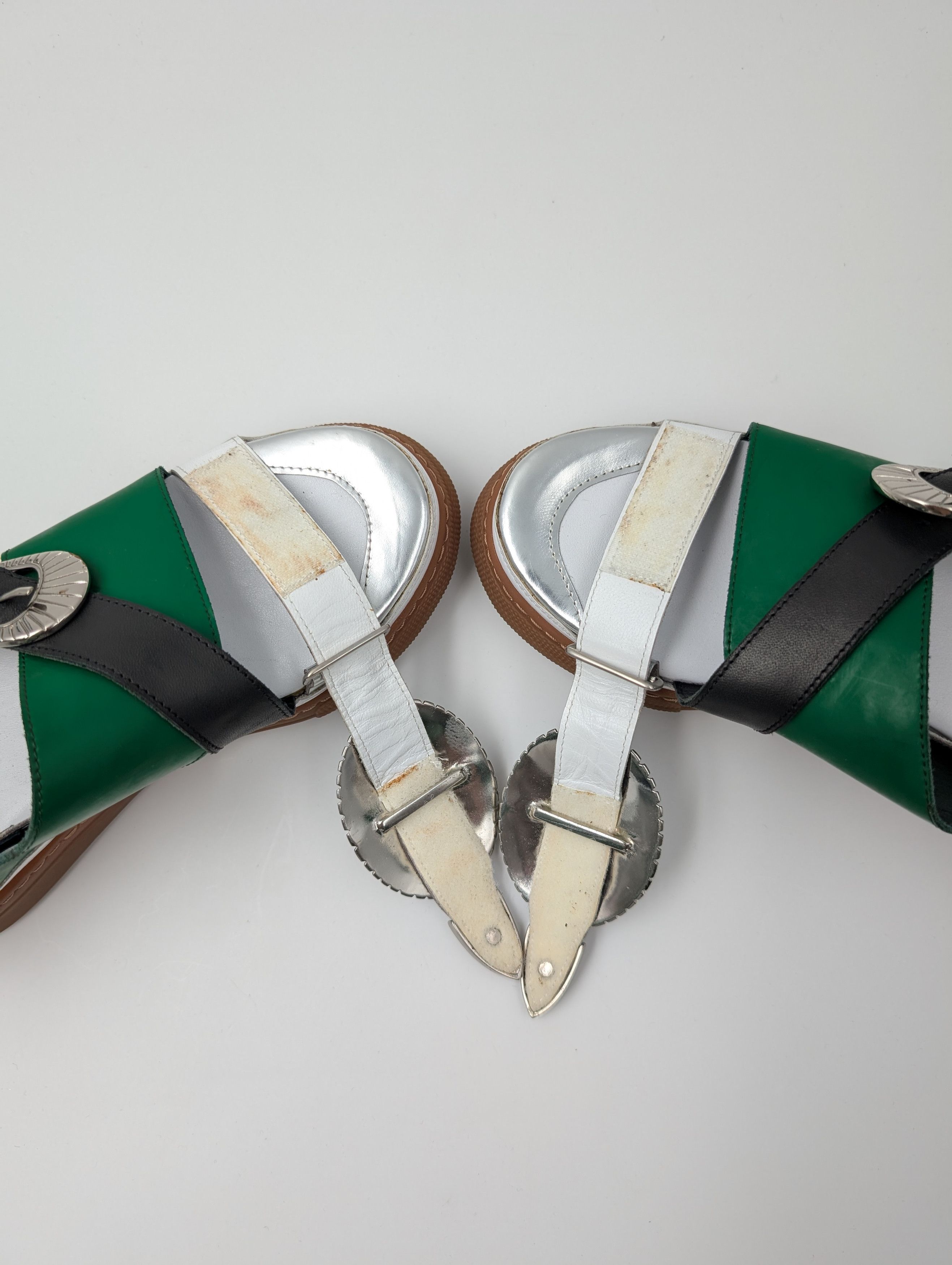 Toga Pulla Green And Silver Open-Toed Shoes With Iconic Detail Size US 5 / IT 35 - 8 Thumbnail