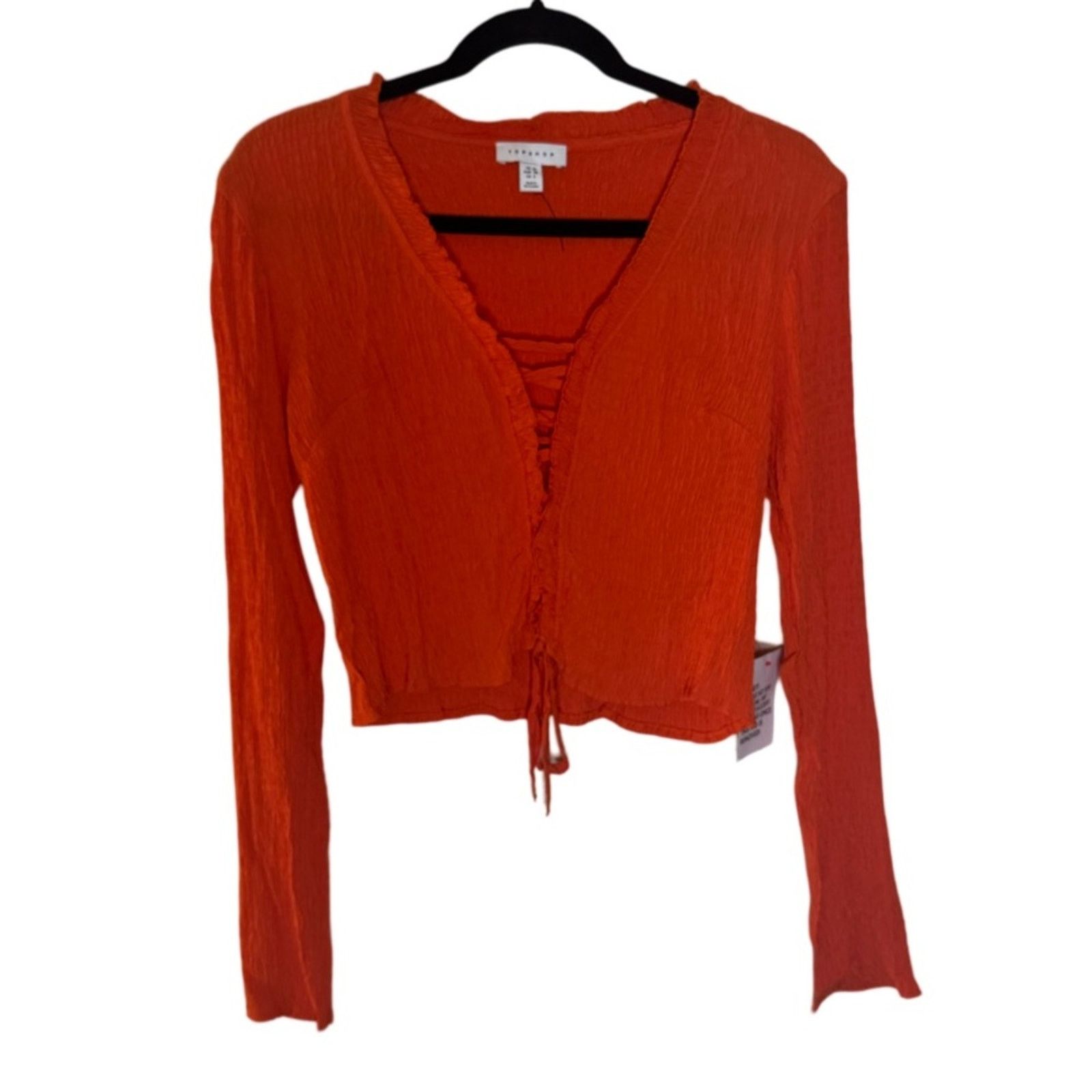 Topshop Topshop Crinkle Ruched Lace Long Sleeve Top - Orange Size M / US 6-8 / IT 42-44 - 1 Thumbnail