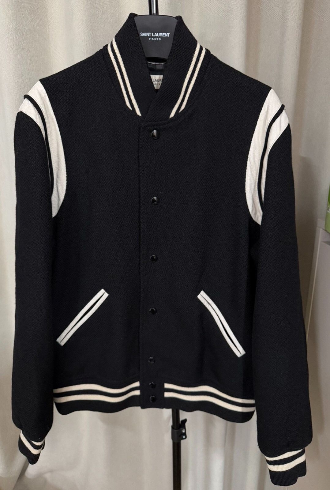 Saint Laurent Paris Saint Laurent 22FW Black &White Wool Lambskin Varsity Jacket Size US L / EU 52-54 / 3 - 1 Thumbnail