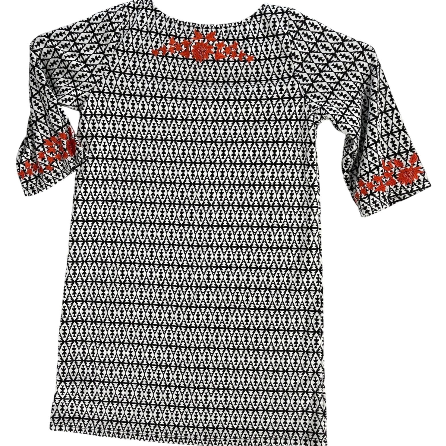 Vintage THML Mini Dress PM Black White Orange Embroidered Boho Hippie Artsy Dress Short Long Sleeve Women Petite Size M / US 6-8 / IT 42-44 - 5 Thumbnail