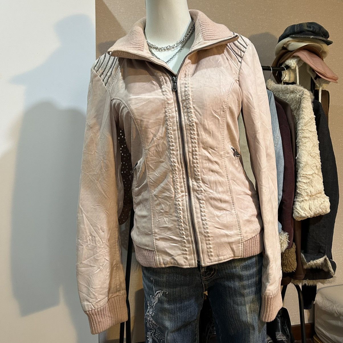Diesel Baby pink chains lambskin genuine leather jacket Size S / US 4 / IT 40 - 2 Thumbnail