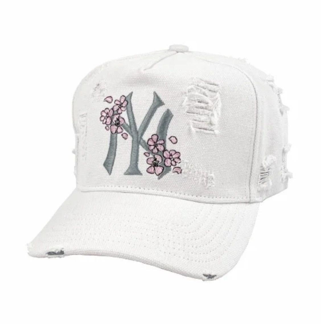 Japanese Brand White Distressed Denim Trucker Hat LA Size ONE SIZE - 1 Thumbnail