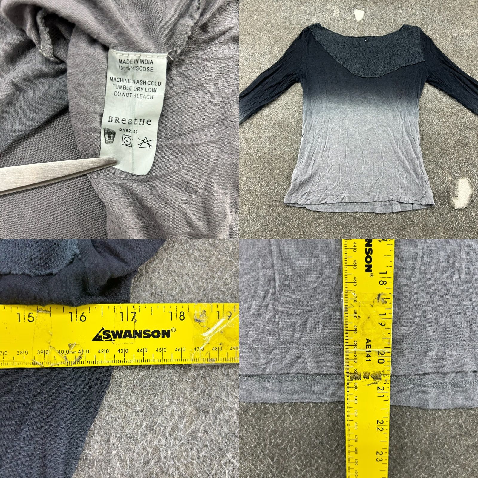 Prana VINTAGE Prana Top Womens M Black Grey Long Sleeve Floral Embroidered Scoop Y2K Size M / US 6-8 / IT 42-44 - 8 Thumbnail