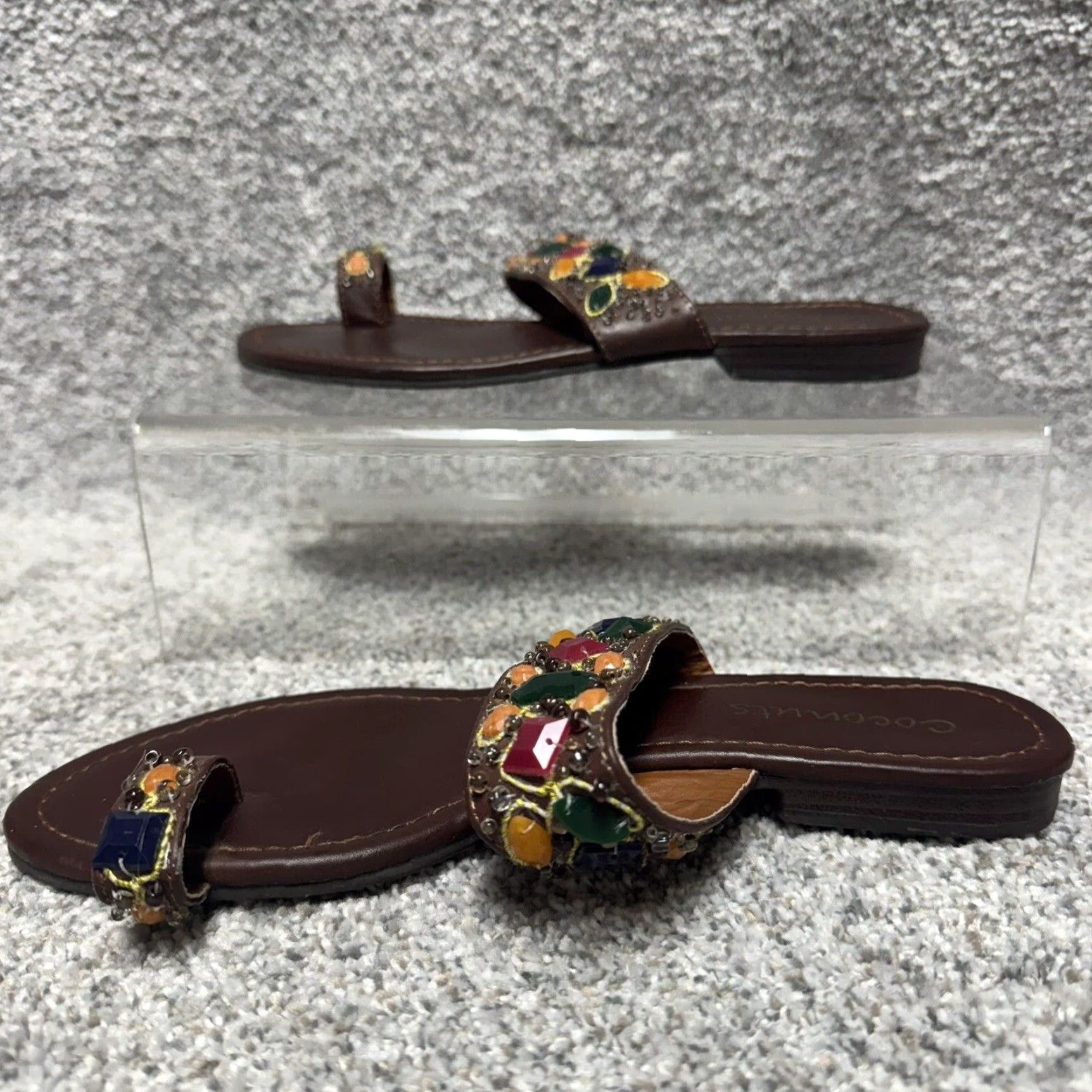 Vintage VINTAGE Coconuts Sandal Women's Slide 8 Brown Toe Ring Embellished Jeweled Bohemian Whimsigoth 90s Vacation Mens? Wait. No gender. End with Womens. Size US 8 / IT 38 - 5 Thumbnail