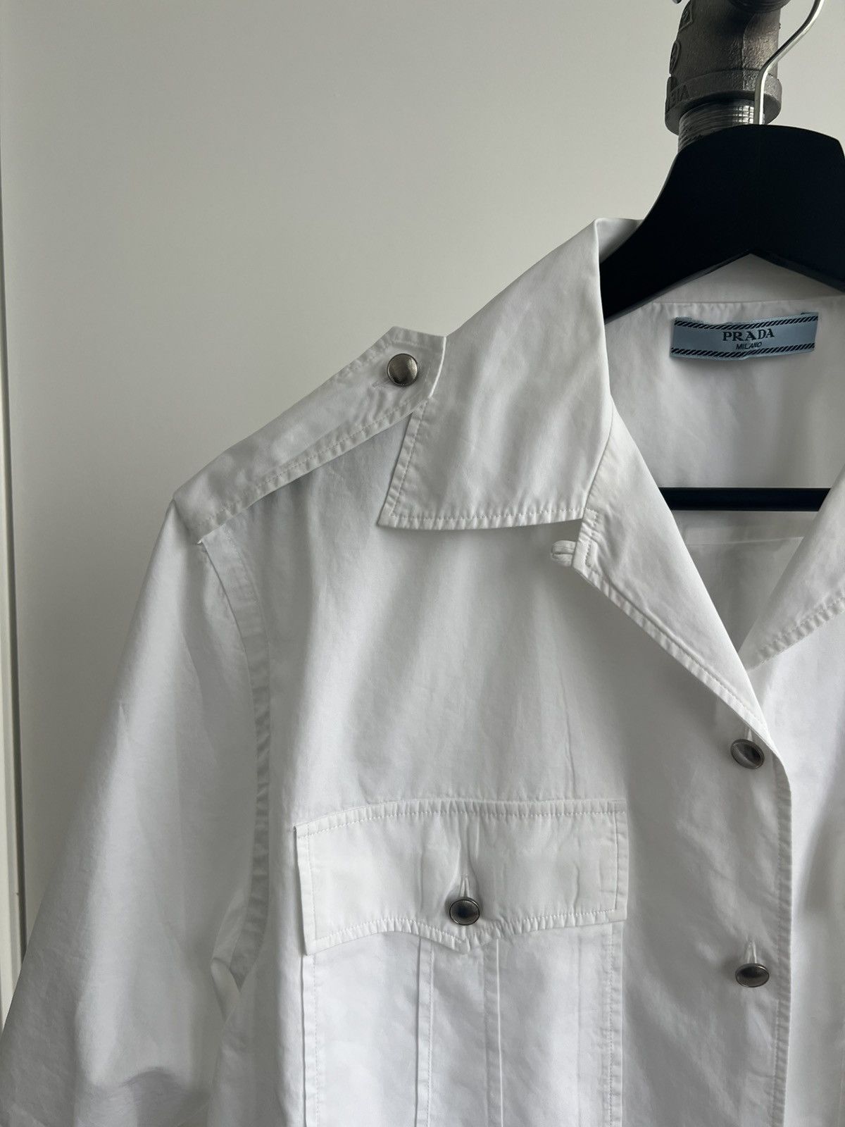 Prada White Camp Collar Officer's Shirt Size S / US 4 / IT 40 - 2 Thumbnail