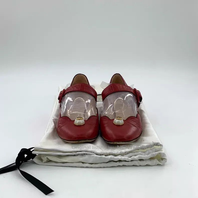 Gucci Gucci Red pearl decoration buckle casual single shoes Size US 4 / IT 34 - 8 Thumbnail