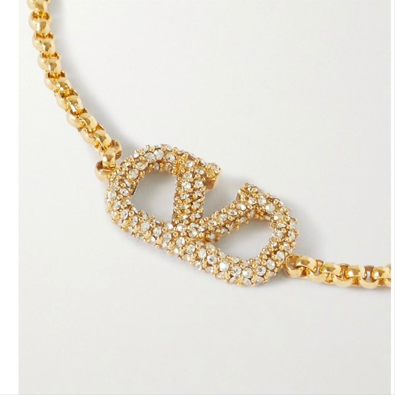 Valentino Valentino Garavani VLOGO Crystal Gold Tone Bracelet Size ONE SIZE - 6 Thumbnail
