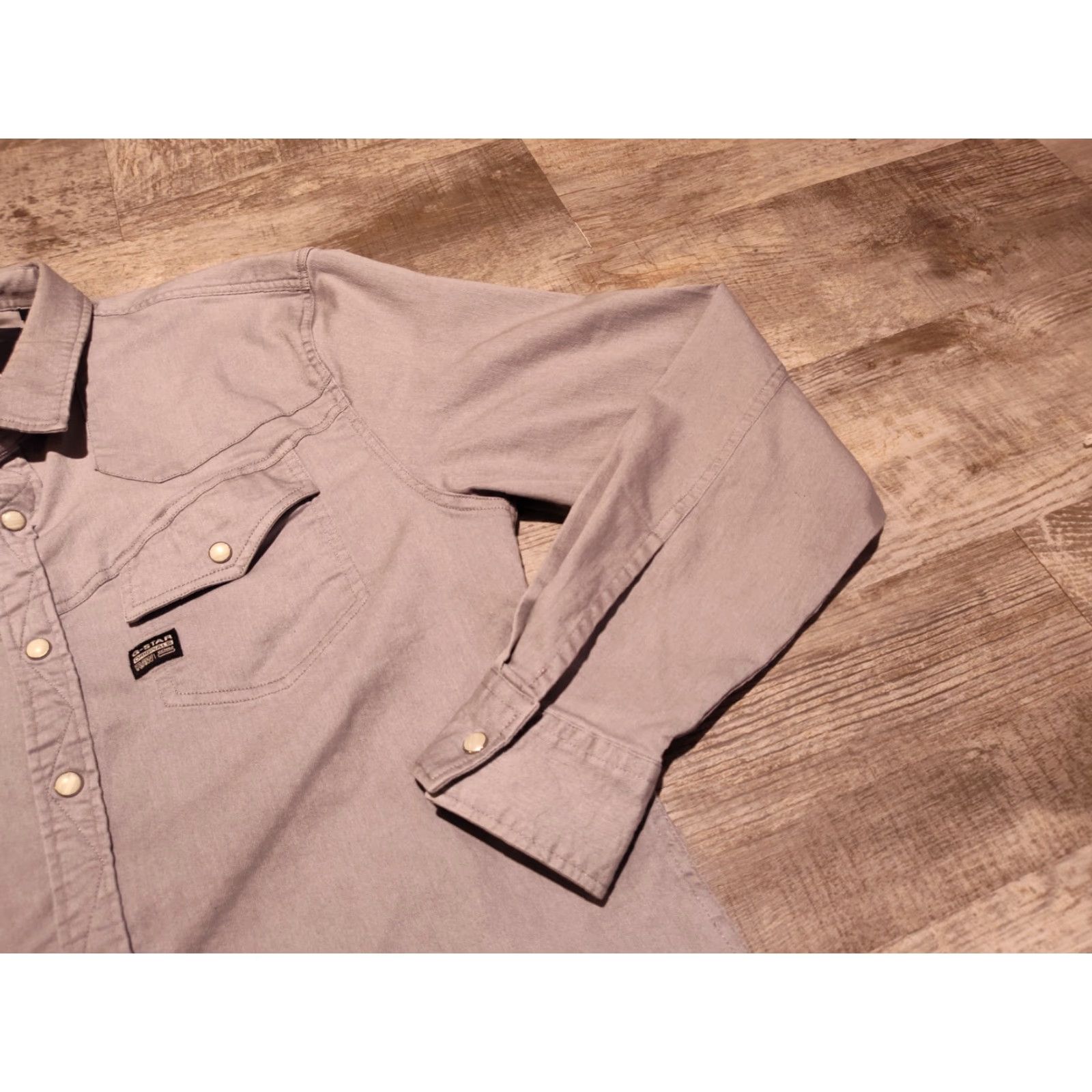G-Star VINTAGE G-Star Raw Men's Western Shirt Long Sleeve Pearl Snap Button-Up Cotton Gray M/L Boys Size US M / EU 48-50 / 2 - 4 Thumbnail