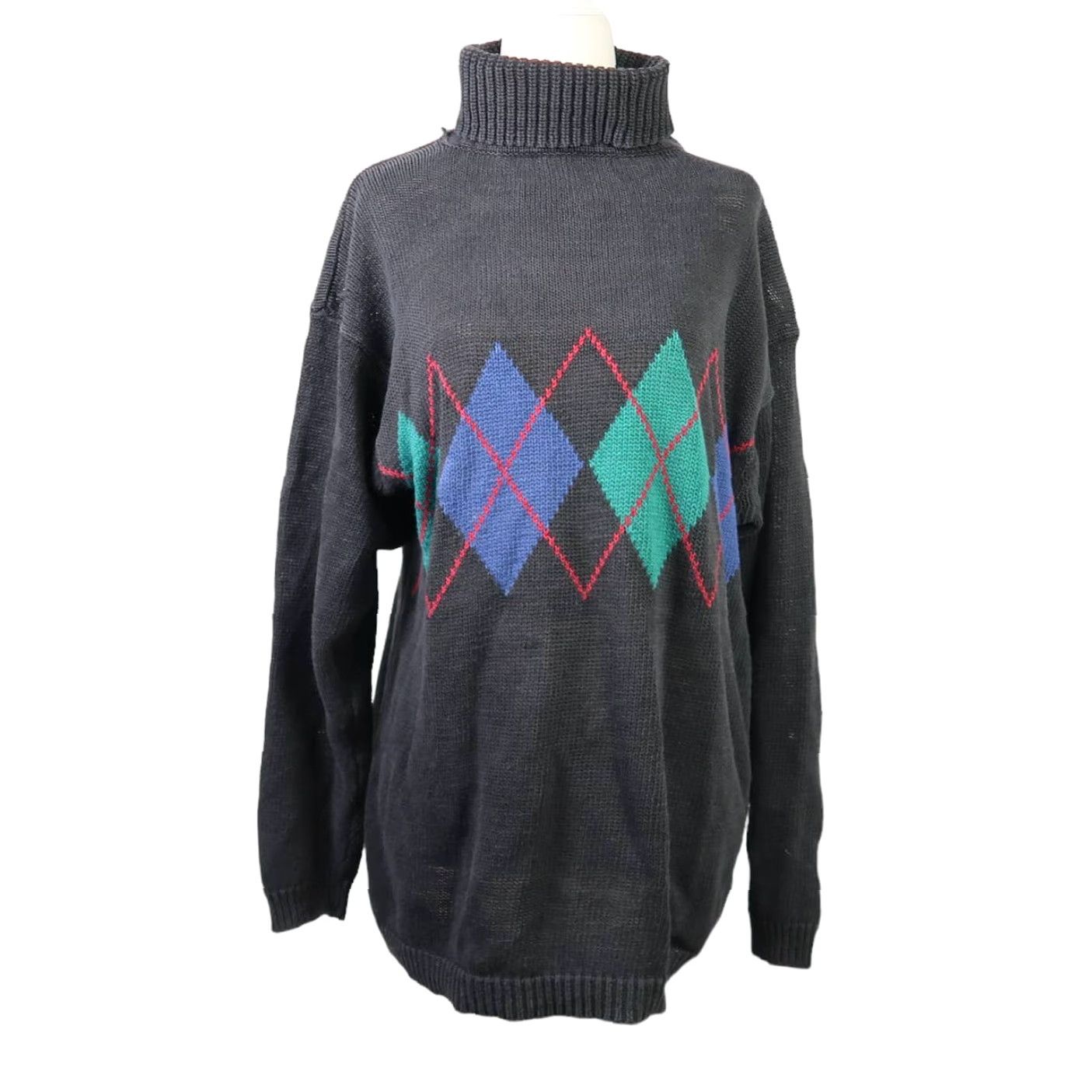 Cherokee VINTAGE Cherokee Black Argyle Knit Turtleneck Sweater L Women Size L / US 10 / IT 46 - 2 Thumbnail