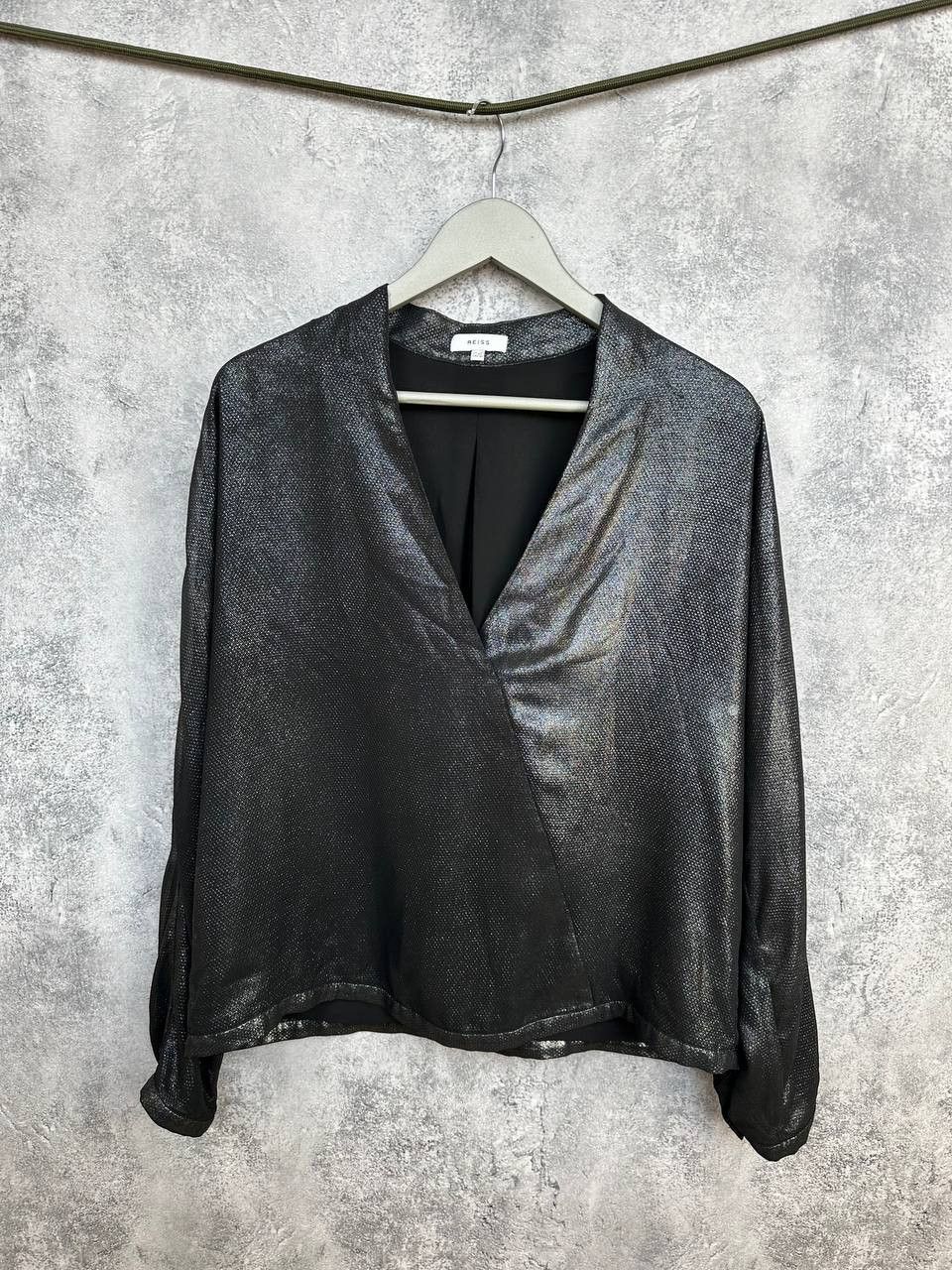 Reiss REISS Maja Metallic Wrap Blouse Shimmer LS Evening Top Size L / US 10 / IT 46 - 2 Thumbnail