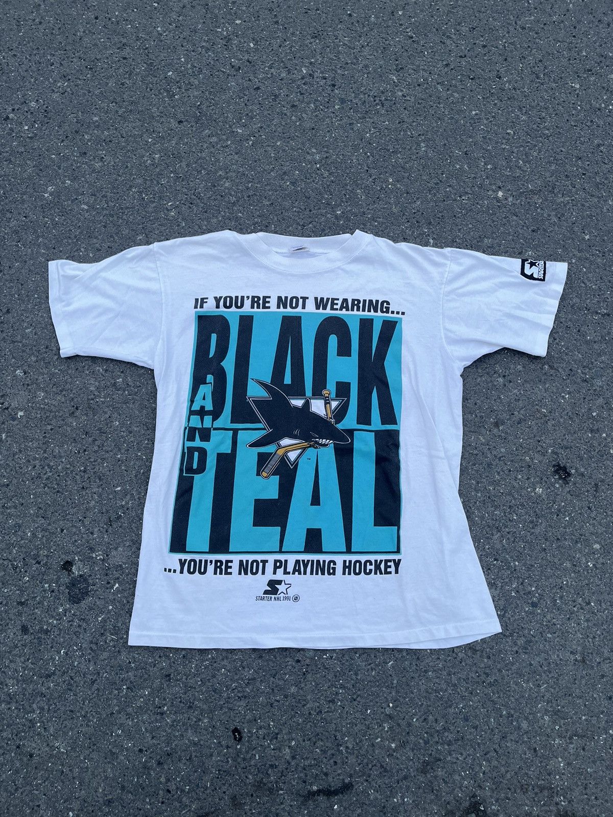 NHL × Starter × Vintage Vintage 1991 San Jose Sharks T-Shirt Size US M / EU 48-50 / 2 - 1 Thumbnail
