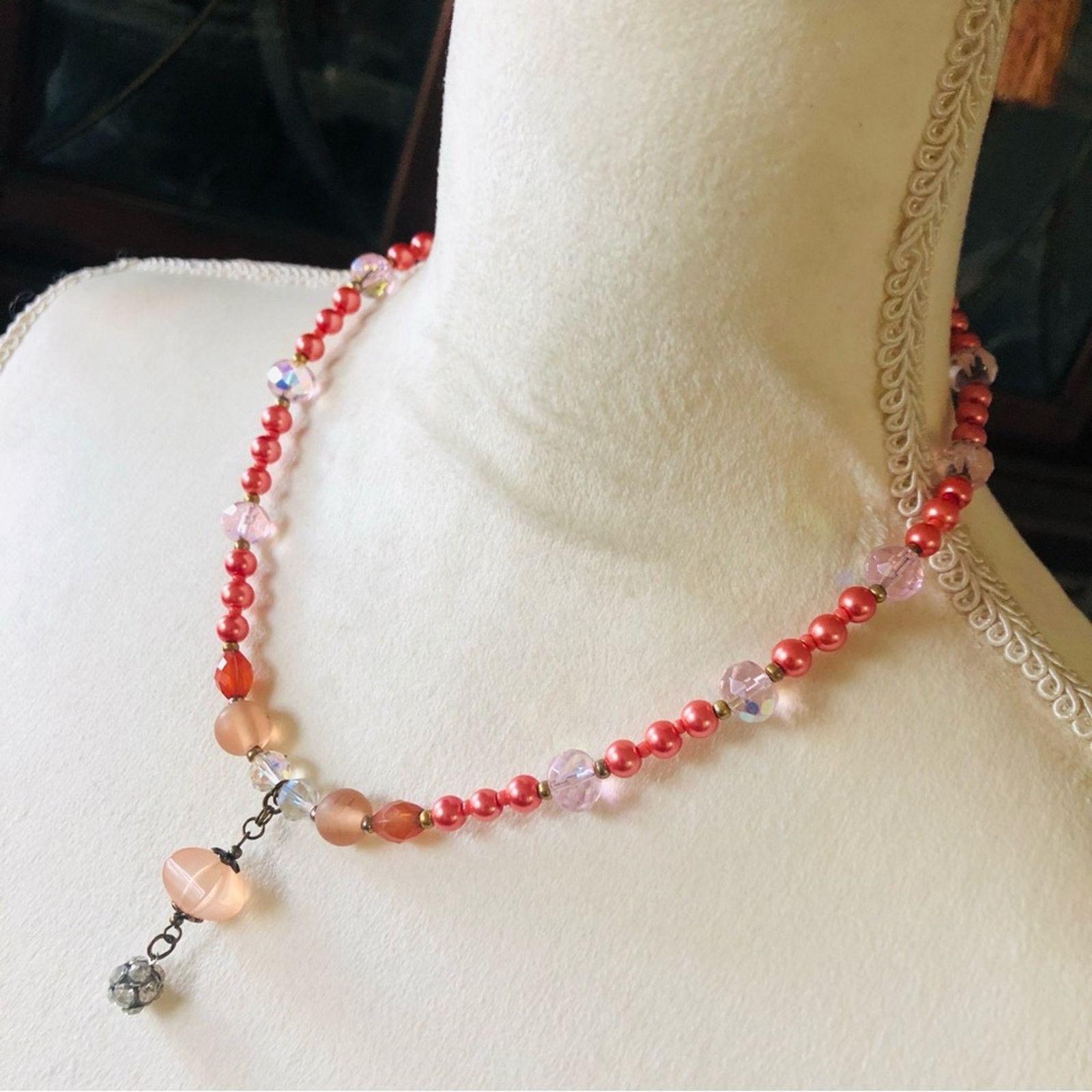 Handmade Handcrafted repurpose crystal antique rose Pearl necklac Size ONE SIZE - 4 Thumbnail