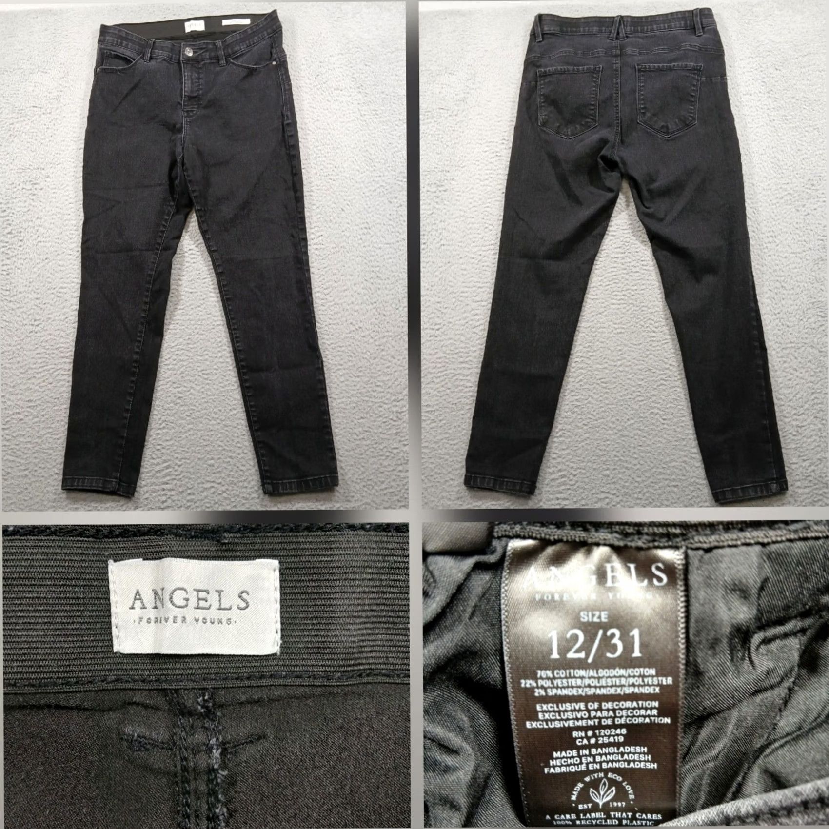 Vintage VINTAGE? No — Angels Forever Young 360 Sculpt Skinny Jeans Black 12/31 Women 31 High Rise Elastic Waist Pockets Shaping Stretch Denim EUC Size 24" / US 00 / IT 34 - 2 Thumbnail