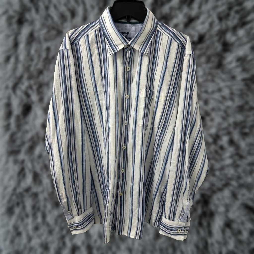 Tommy Bahama Tommy Bahama Jeans Shirt Mens Large Blue White Striped Button-Down Pocket L/S Size US L / EU 52-54 / 3 - 1 Thumbnail
