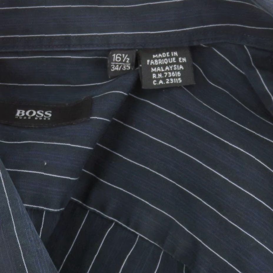 Hugo Boss HUGO BOSS Men Dress Shirt Striped Blue White Black 16.5 34/35 Collared Button Long Sleeve Regular Size 16.5 Size US XL / EU 56 / 4 - 6 Thumbnail