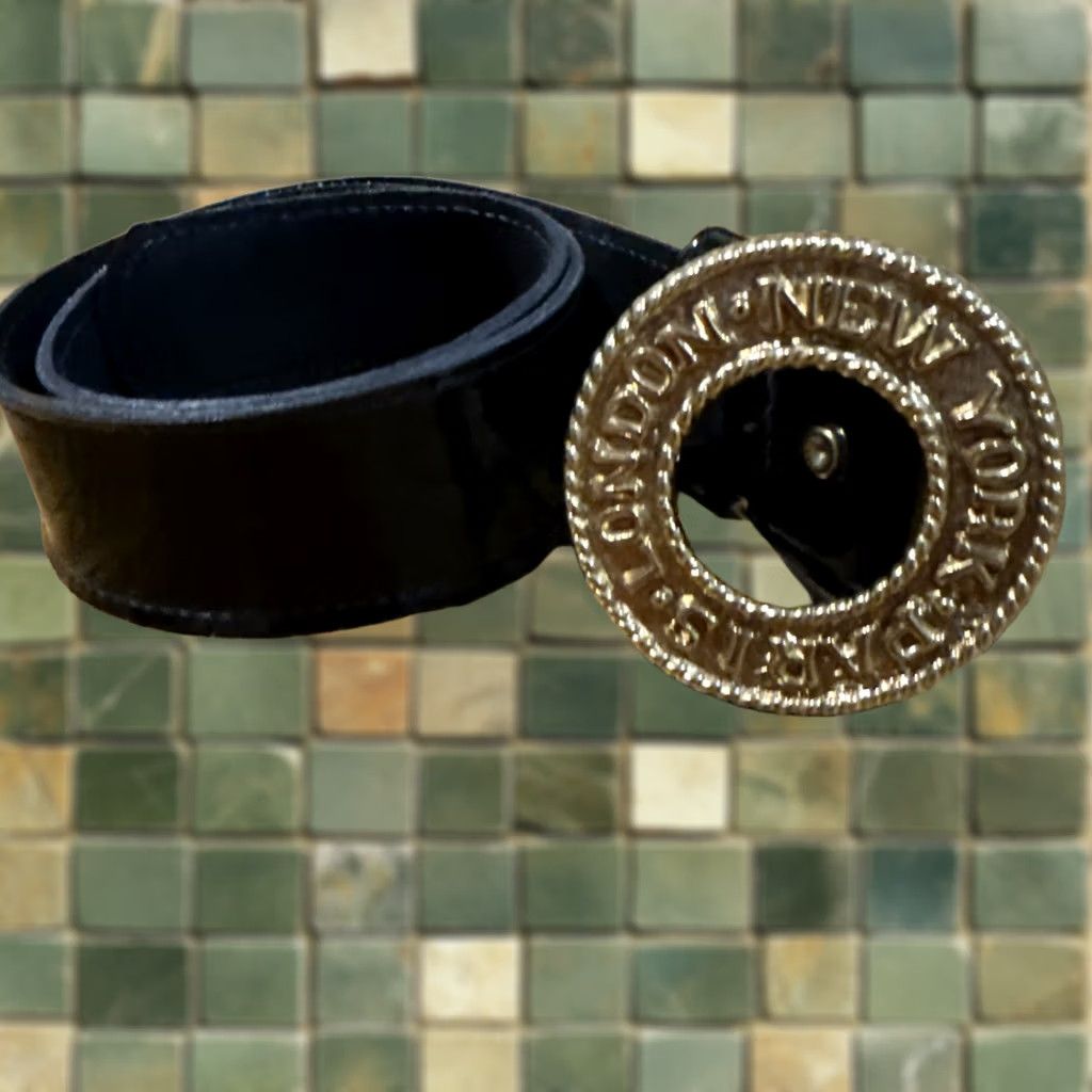 Vintage VINTAGE Details Black Patent Leather Belt Gold Rope Buckle Wide Statement Belt USA Belt Womens M Black Patent Leather Wide Belt Size ONE SIZE - 1 Thumbnail