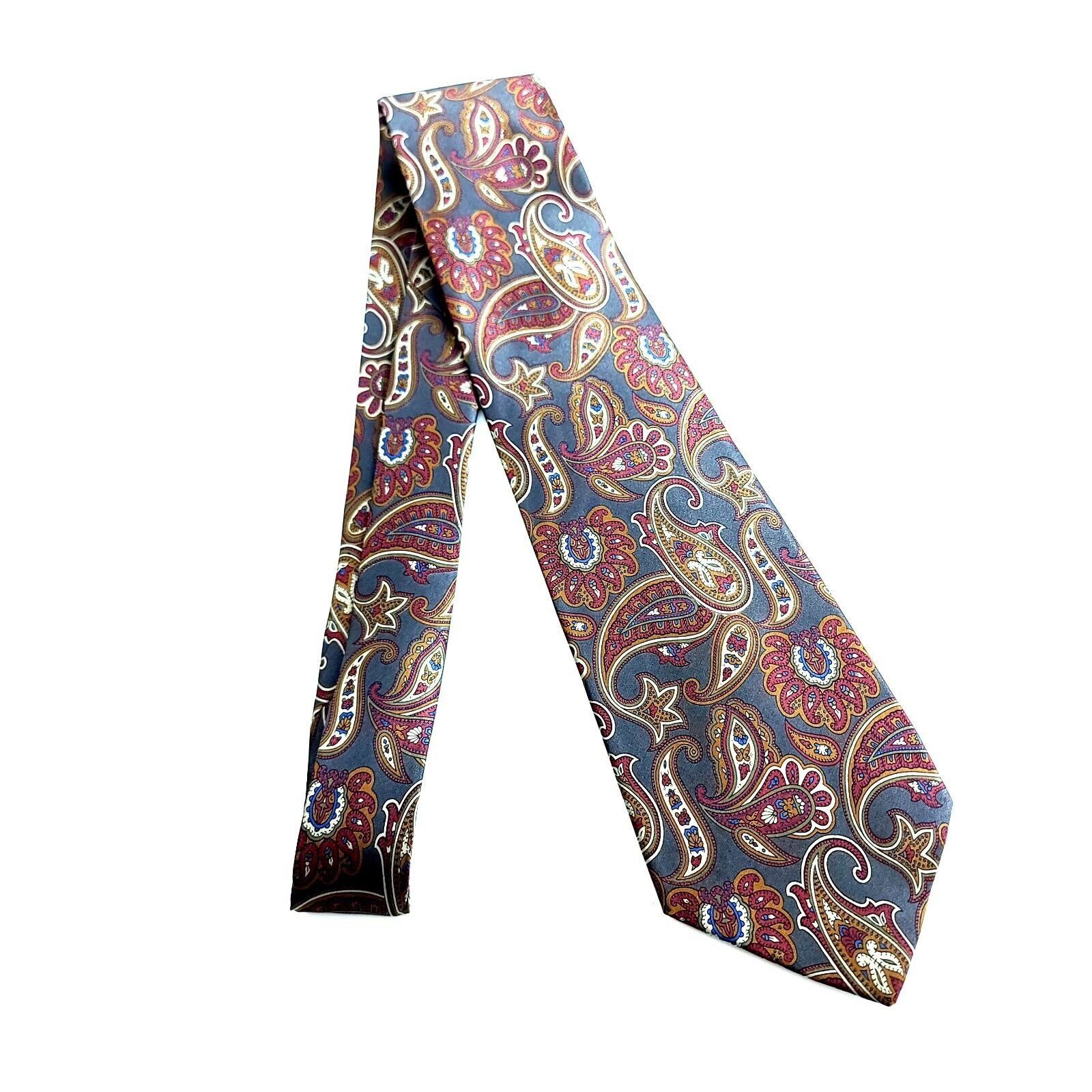 Designer Geoffrey Beene Gray Red Orange Paisley Print Wide Silk Tie Size ONE SIZE - 6 Thumbnail