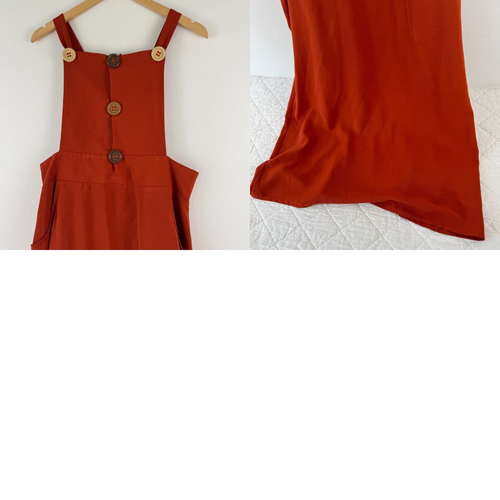 Lacoste Lacoste Pinafore Dress Womens Rust Orange Button Front Midi Sleeveless Strappy Sleeve Square Neck Pockets Size M / US 6-8 / IT 42-44 - 8 Thumbnail