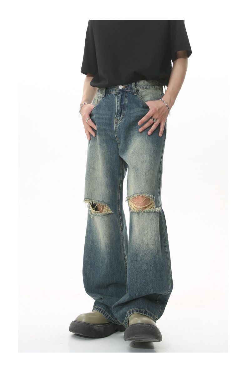 Japanese Brand × Jean Japanese retro loose straight knee ripped jeans Size US 32 / EU 48 - 2 Thumbnail