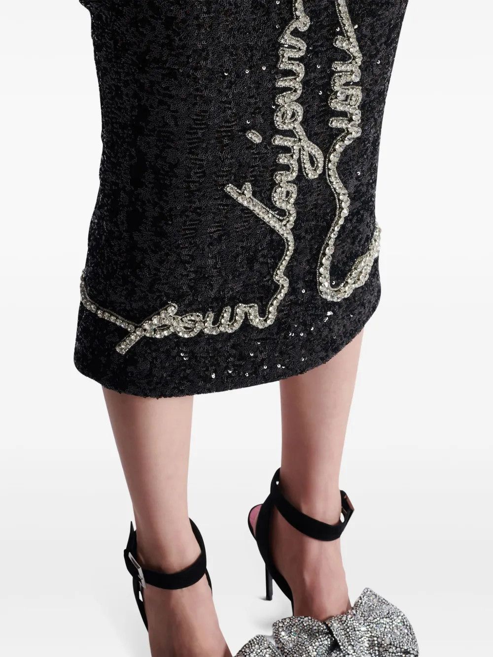 Balmain o1s1wg111225 Sequin Embellished Midi Skirt in Black Size 26" / US 2 / IT 38 - 7 Thumbnail