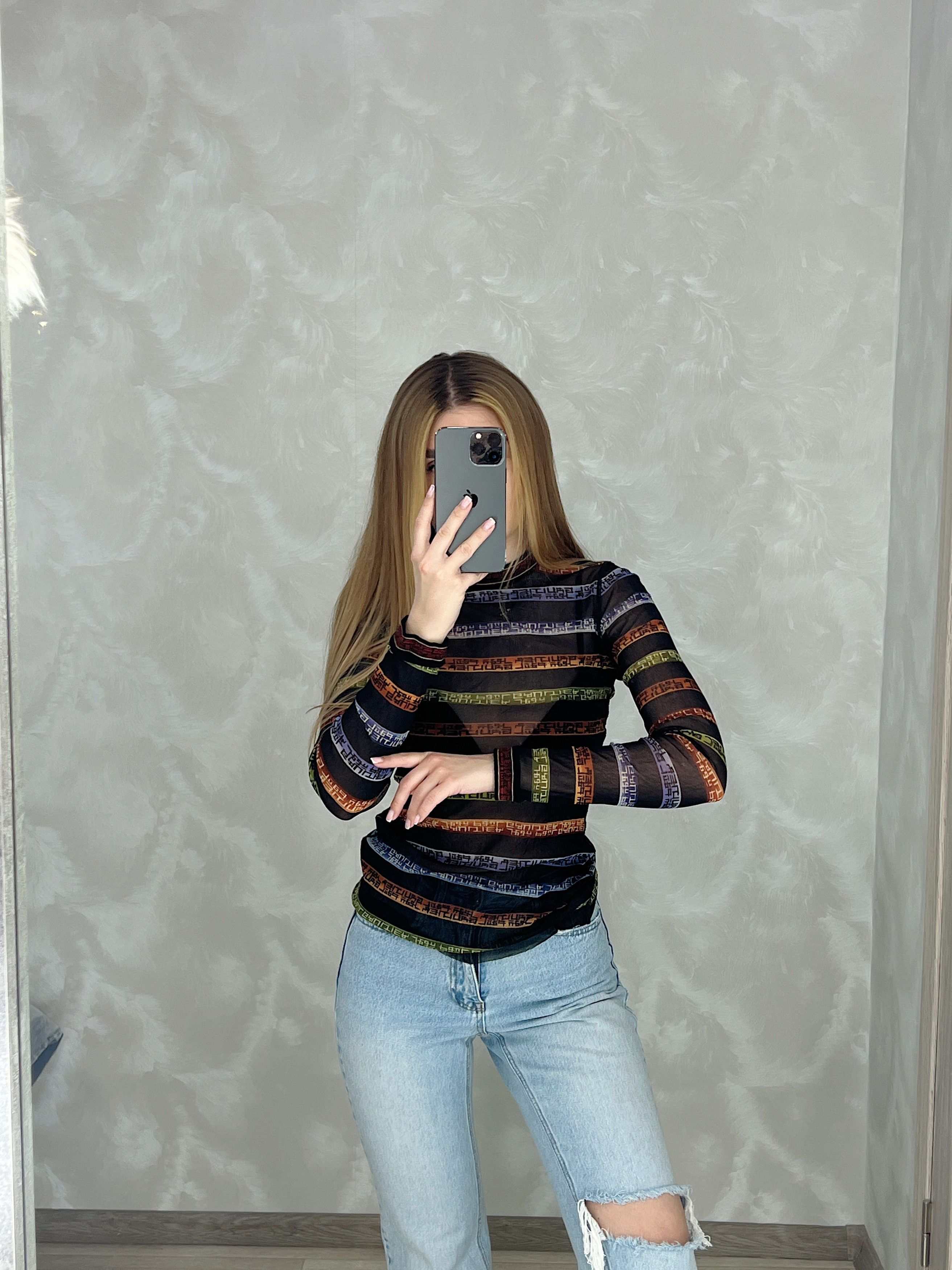 Jean Paul Gaultier × Vintage Vintage Jean Paul Gaultier Mesh Top LS Stripe Logo Print Size M / US 6-8 / IT 42-44 - 9 Thumbnail