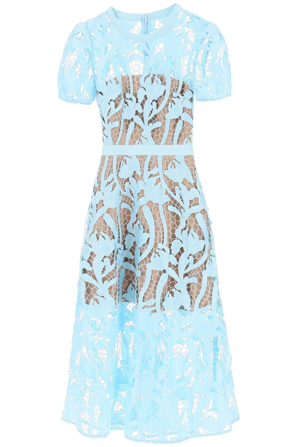 image of Self Portrait Floral Lace Midi Dress in Light Blue, Women's (Size Small)