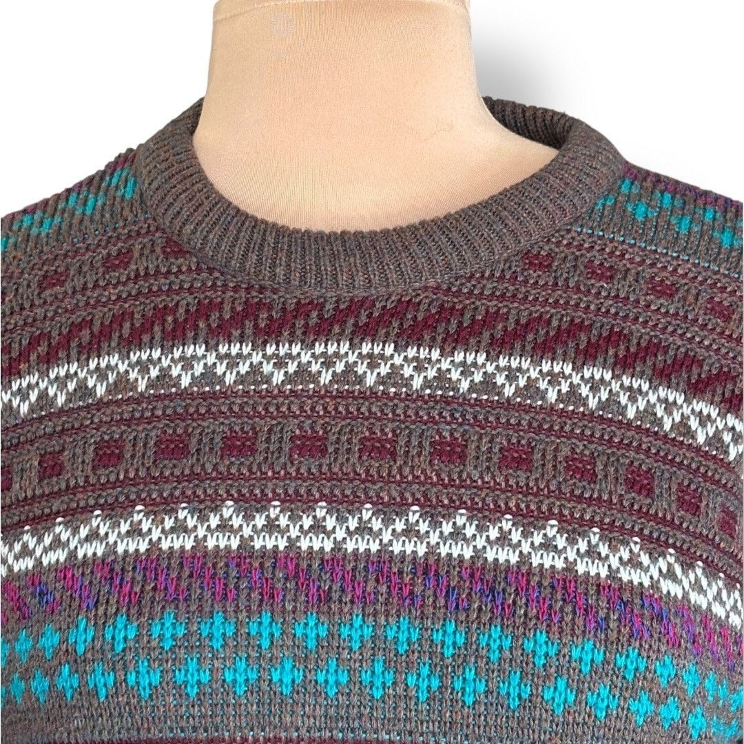 Vintage Vintage Scandia Brown Fair Isle Crewneck Sweater USA Made Size US M / EU 48-50 / 2 - 2 Thumbnail