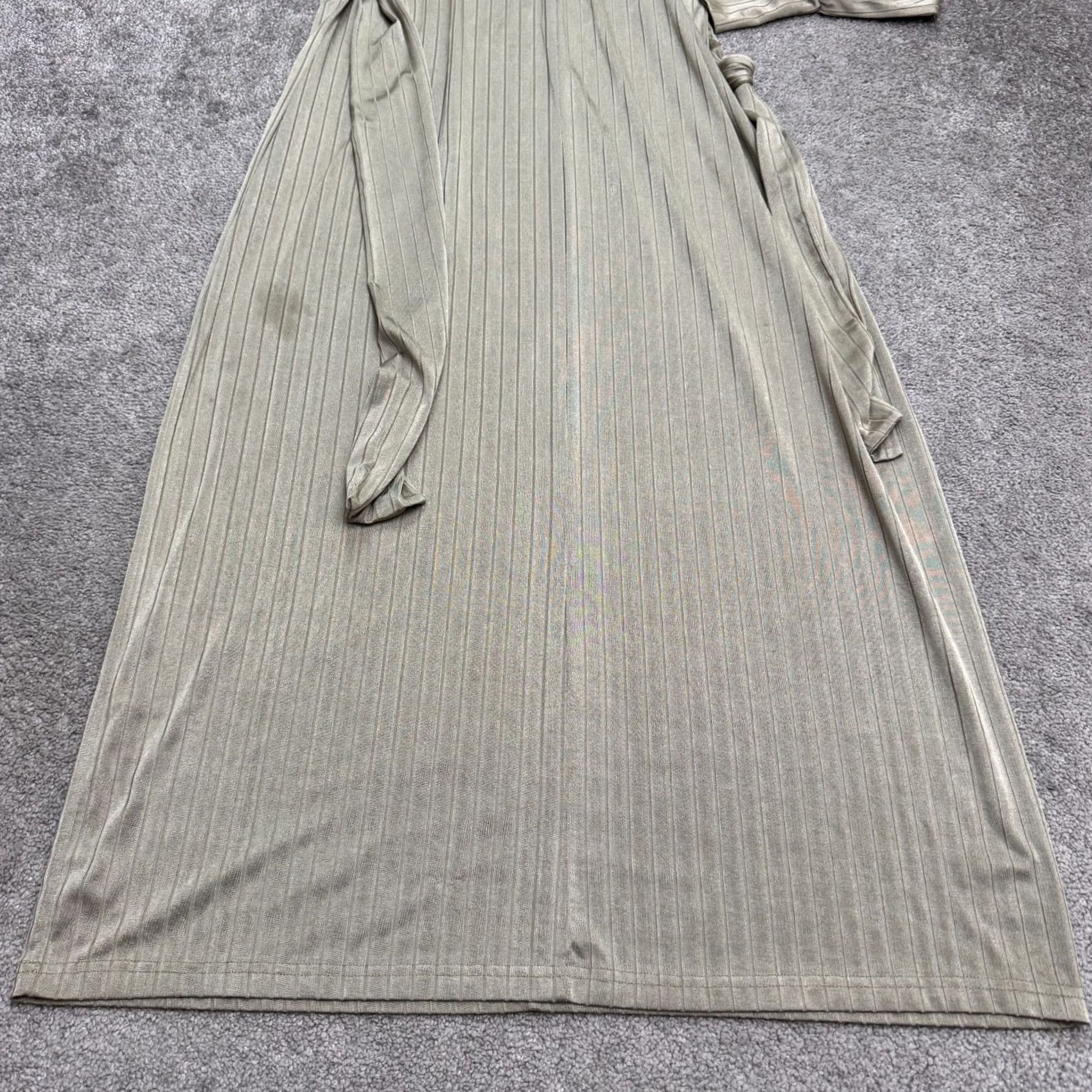 Asos ASOS Design Ribbed High Neck Long Puff Sleeve Belted Maxi Dress Womens 14 Green Maxi Dress Womens 14 Green Size XL / US 12-14 / IT 48-50 - 4 Thumbnail