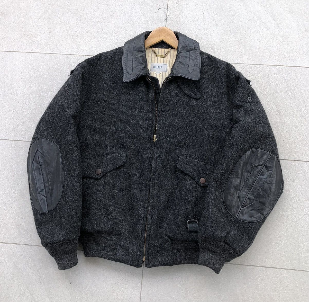 Bill Blass VTG Bill Blass Collar Elbow Patch Leather Wool Bomber Jacket Size US L / EU 52-54 / 3 - 6 Thumbnail