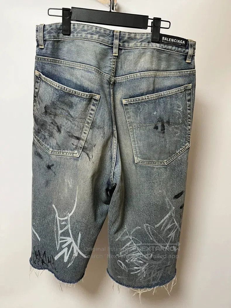 Balenciaga Balenciaga Blue Denim Distressed Shorts. Size US 26 / EU 42 - 2 Thumbnail