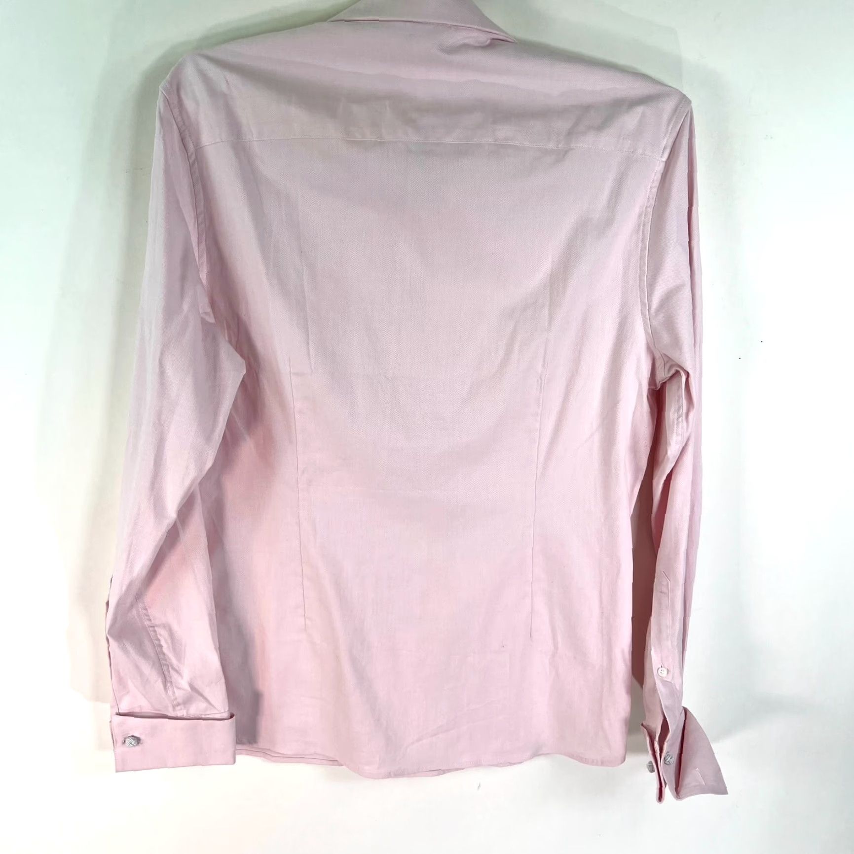Asos ASOS Design Dress Button-Up Shirt Mens L Pink Cotton Blend Herringbone Knot Buttons 90s Style Mens Size 42R - 6 Thumbnail