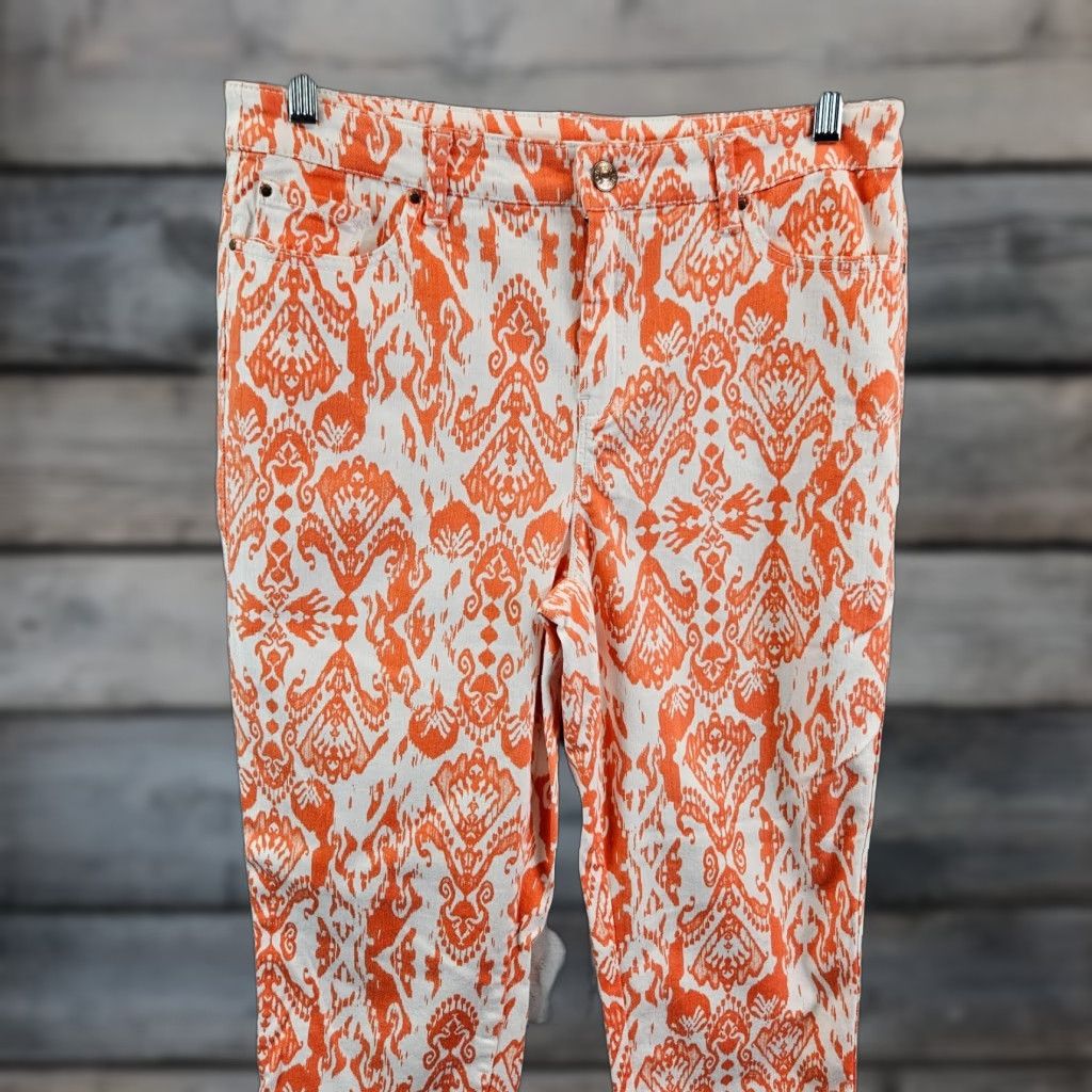 Vintage Chico's Womens Cropped Jeans Size 10 Orange White High Rise Cotton Blend Denim 24 Inseam Womens Size 32" / US 10 / IT 46 - 1 Thumbnail